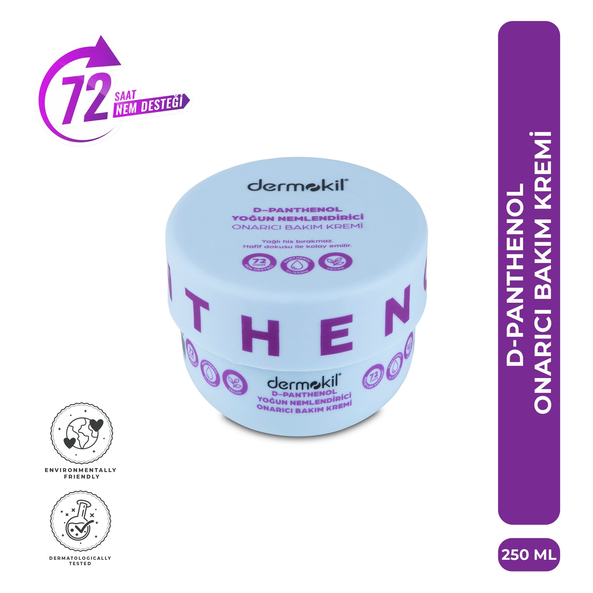 D-Panthenol içeren yoğun nemlendirici onarıcı krem ile cildi derinlemesine nemlendiren, yatıştıran ve cilt bariyerini güçlendirmeye yardımcı olan bakım ürünü