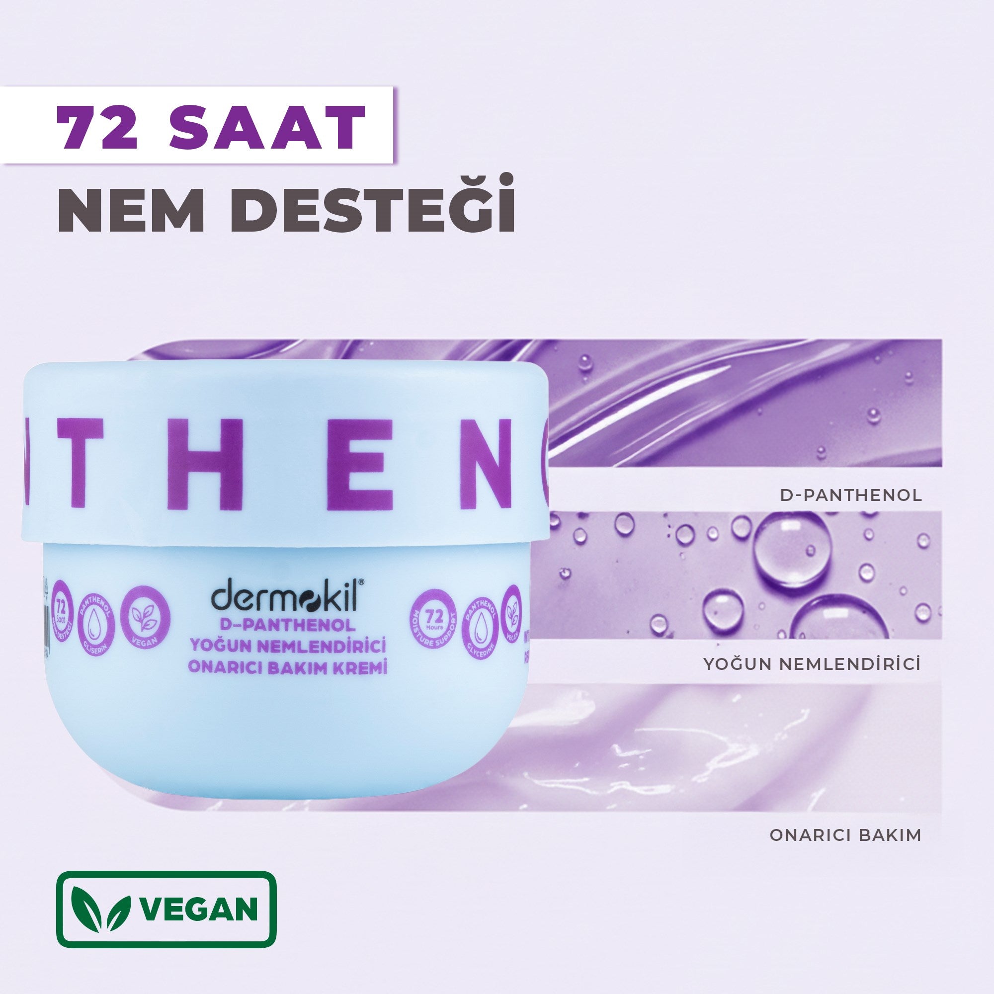 D-Panthenol içeren yoğun nemlendirici onarıcı krem ile cildi derinlemesine nemlendiren, yatıştıran ve cilt bariyerini güçlendirmeye yardımcı olan bakım ürünü
