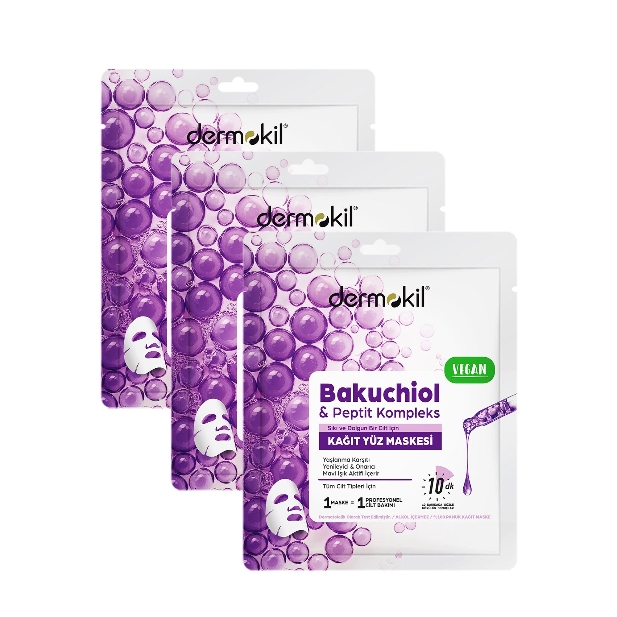 Bakuchiol & Peptit Kompleks Yaşlanma Karşıtı ve Onarıcı Kağıt Yüz Maskesi 20 ml x 3 Adet