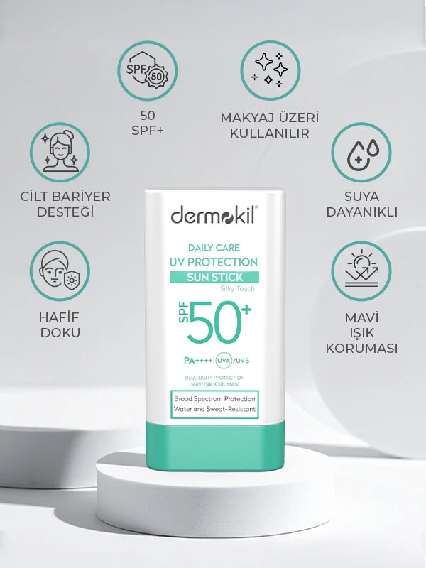 SPF 50 yüksek korumalı stick güneş kremi ile cildi güneşin zararlı UV ışınlarına karşı koruyan, pratik kullanımıyla kolay uygulanabilen güneş koruyucu