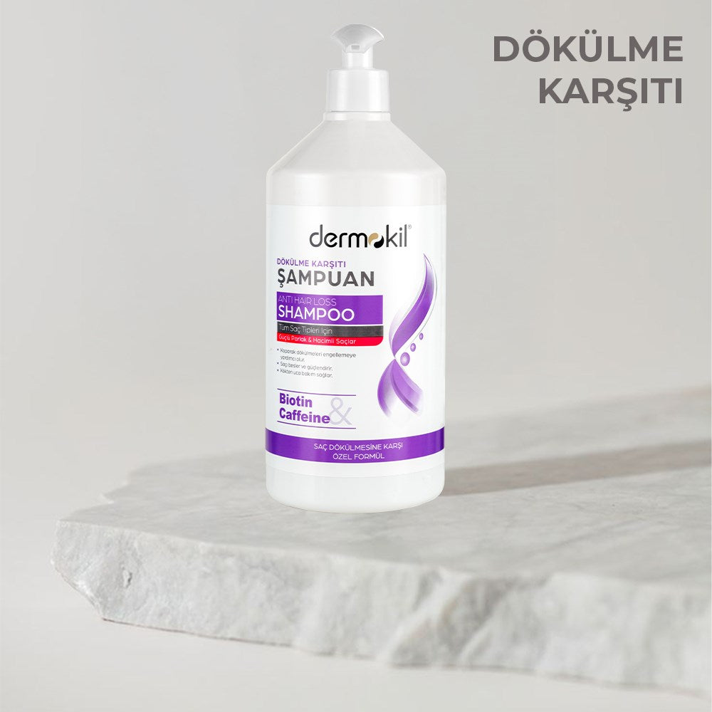 Dökülme Karşıtı Biotin Kafein Şampuan 1 lt 2'li Set, Dermokil.