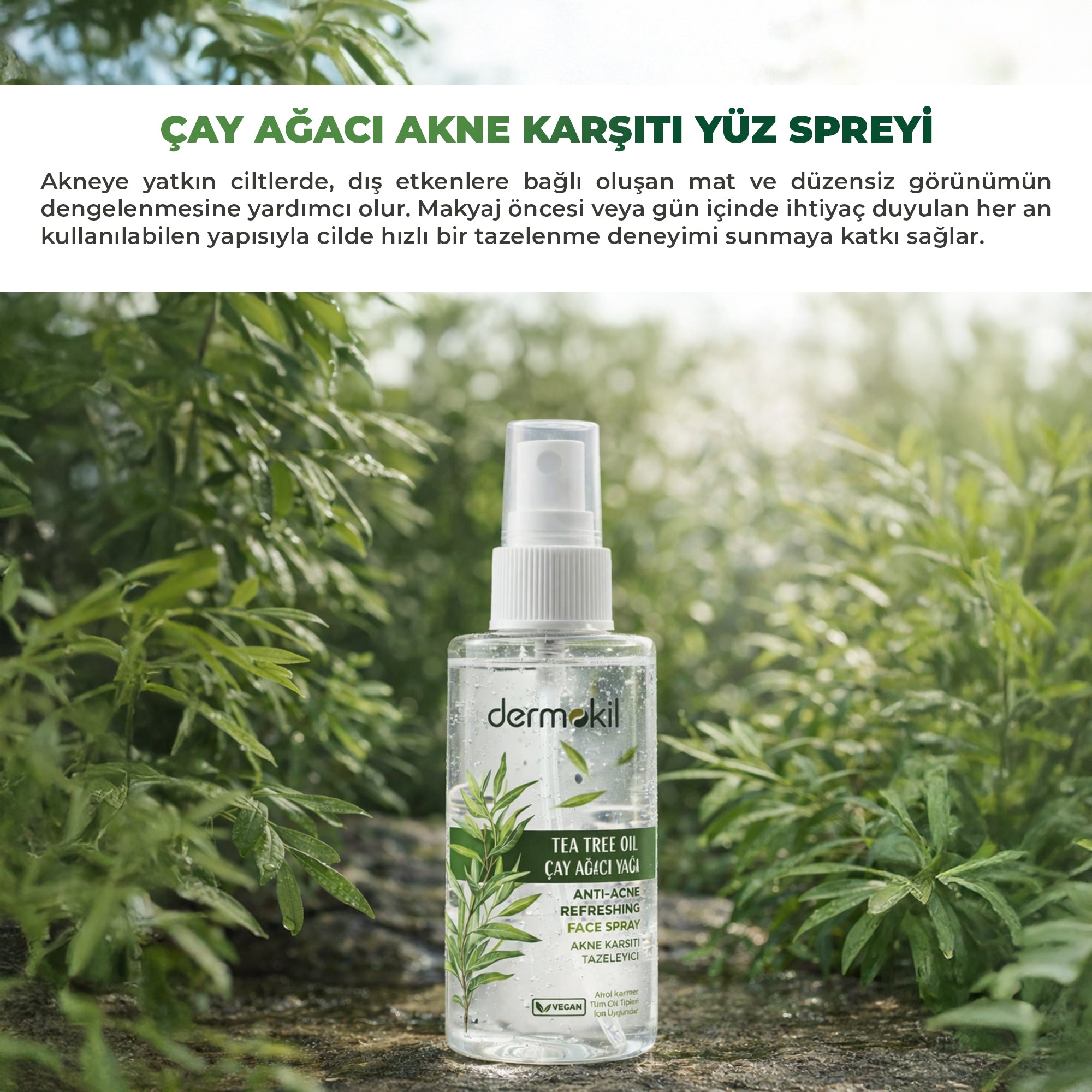 Akne Karşıtı Tazeleyici Çay Ağacı Yağı Yüz Spreyi 50 ml, Dermokil.