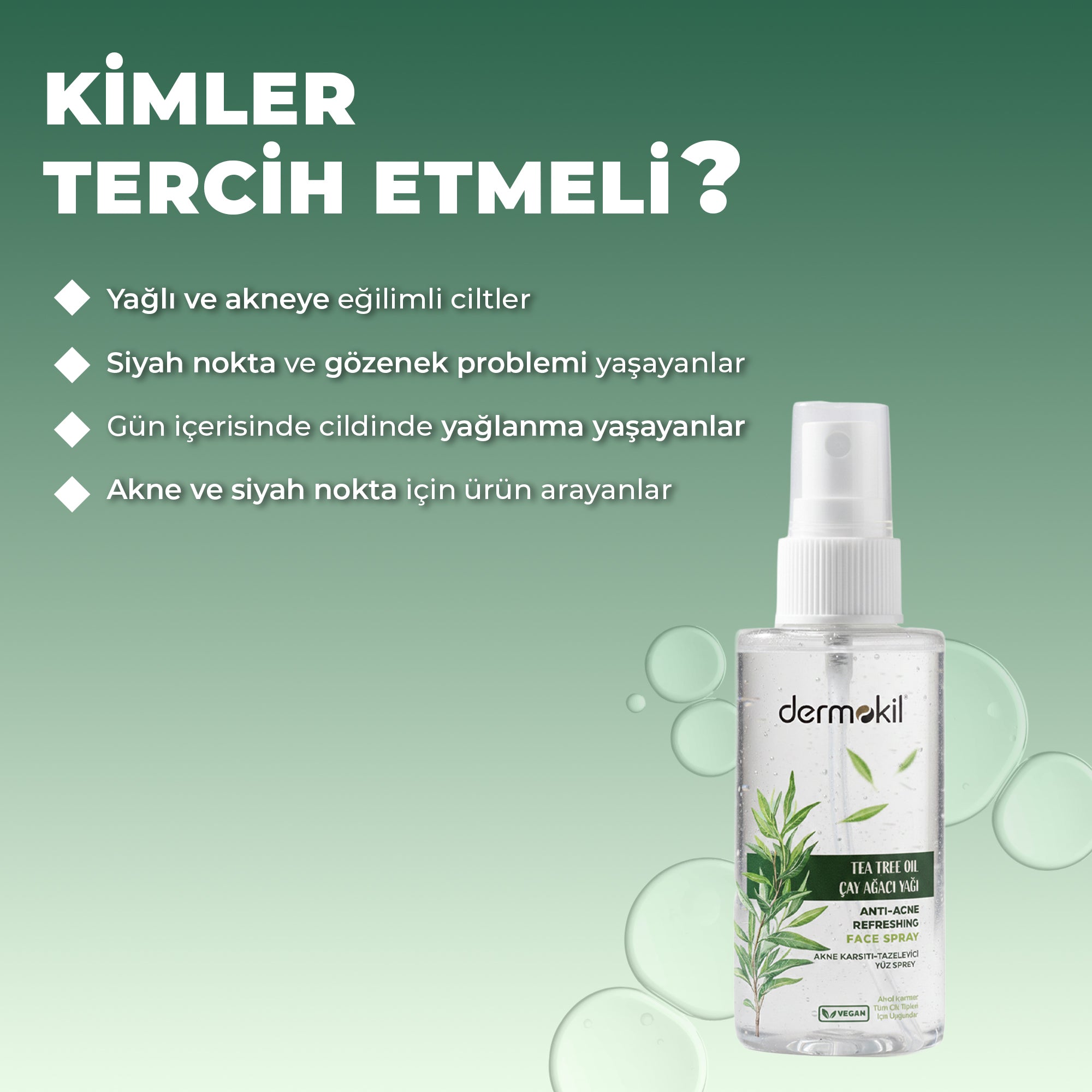 Akne Karşıtı Tazeleyici Çay Ağacı Yağı Yüz Spreyi 50 ml, Dermokil.