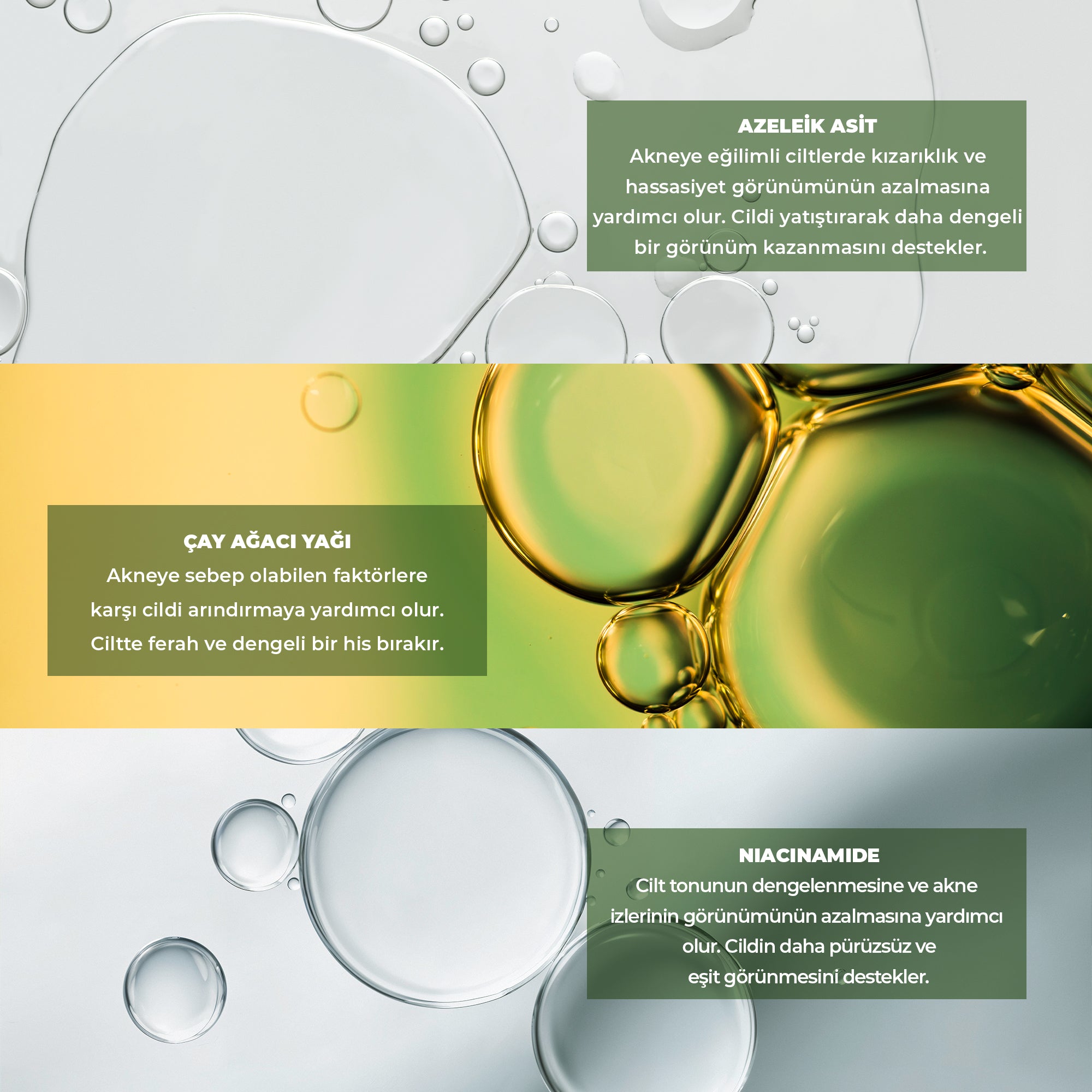 Çay ağacı içeren akne karşıtı yüz temizleme jeli ile cildi derinlemesine arındıran, fazla yağı dengeleyen ve daha temiz, pürüzsüz ve dengeli bir cilt görünümü kazandırmaya yardımcı bakım ürünü