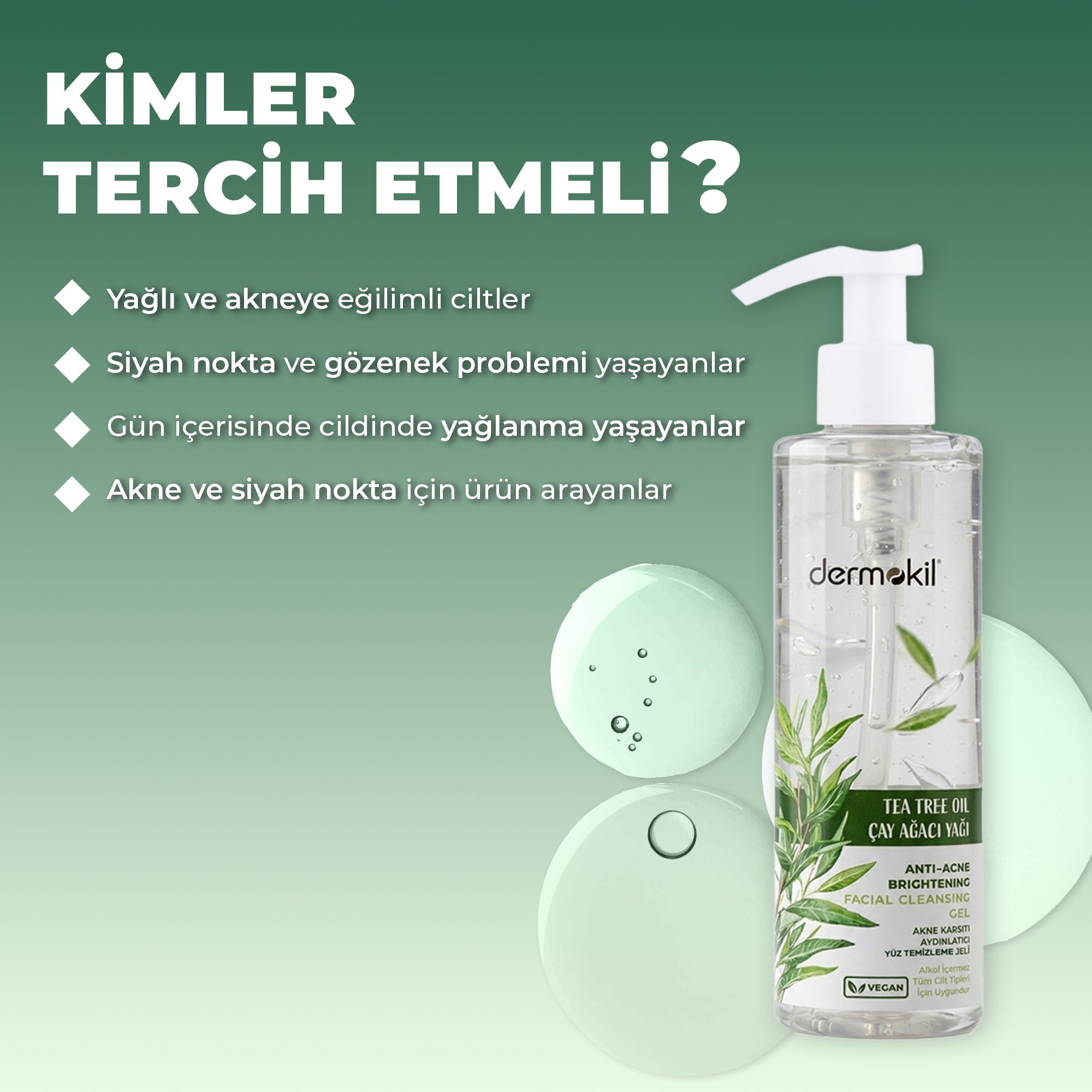 Çay ağacı içeren akne karşıtı yüz temizleme jeli ile cildi derinlemesine arındıran, fazla yağı dengeleyen ve daha temiz, pürüzsüz ve dengeli bir cilt görünümü kazandırmaya yardımcı bakım ürünü
