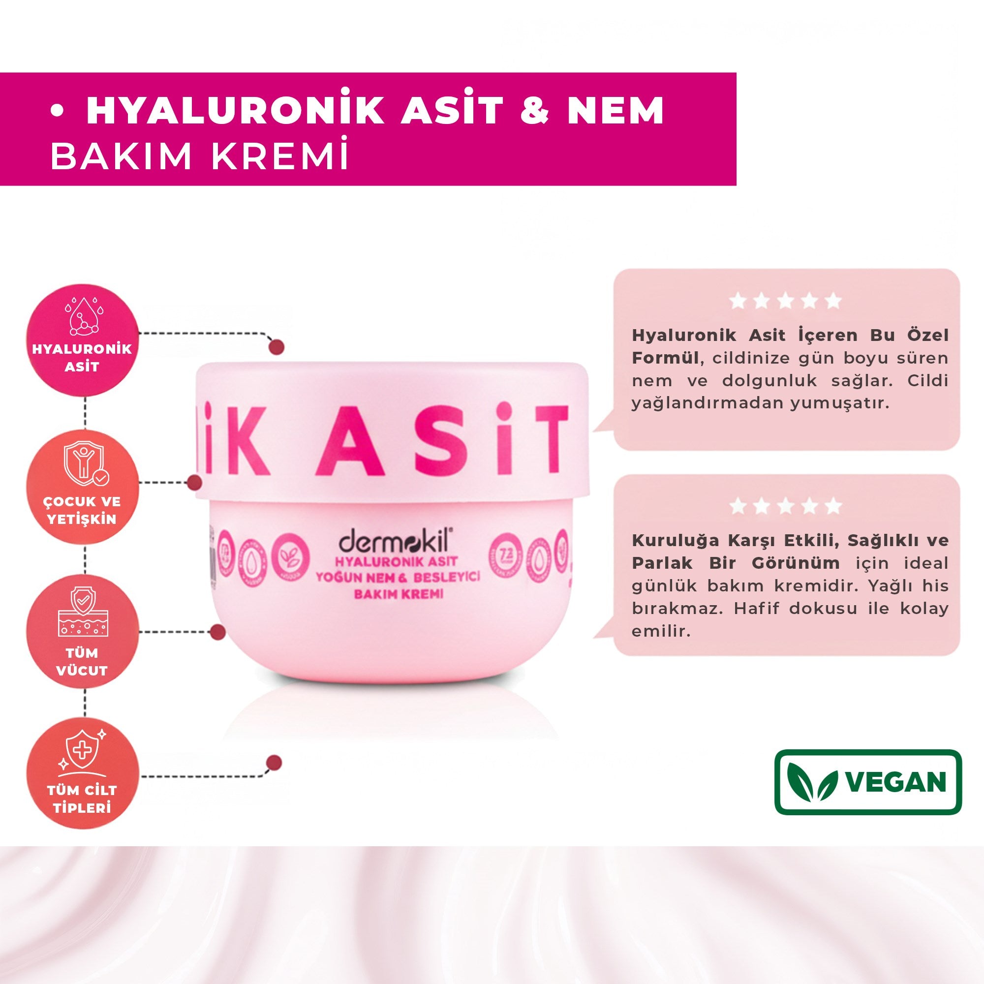 Hyalüronik Asit Yoğun Nemlendirici Besleyici Bakım Kremi 250 ml, Dermokil.