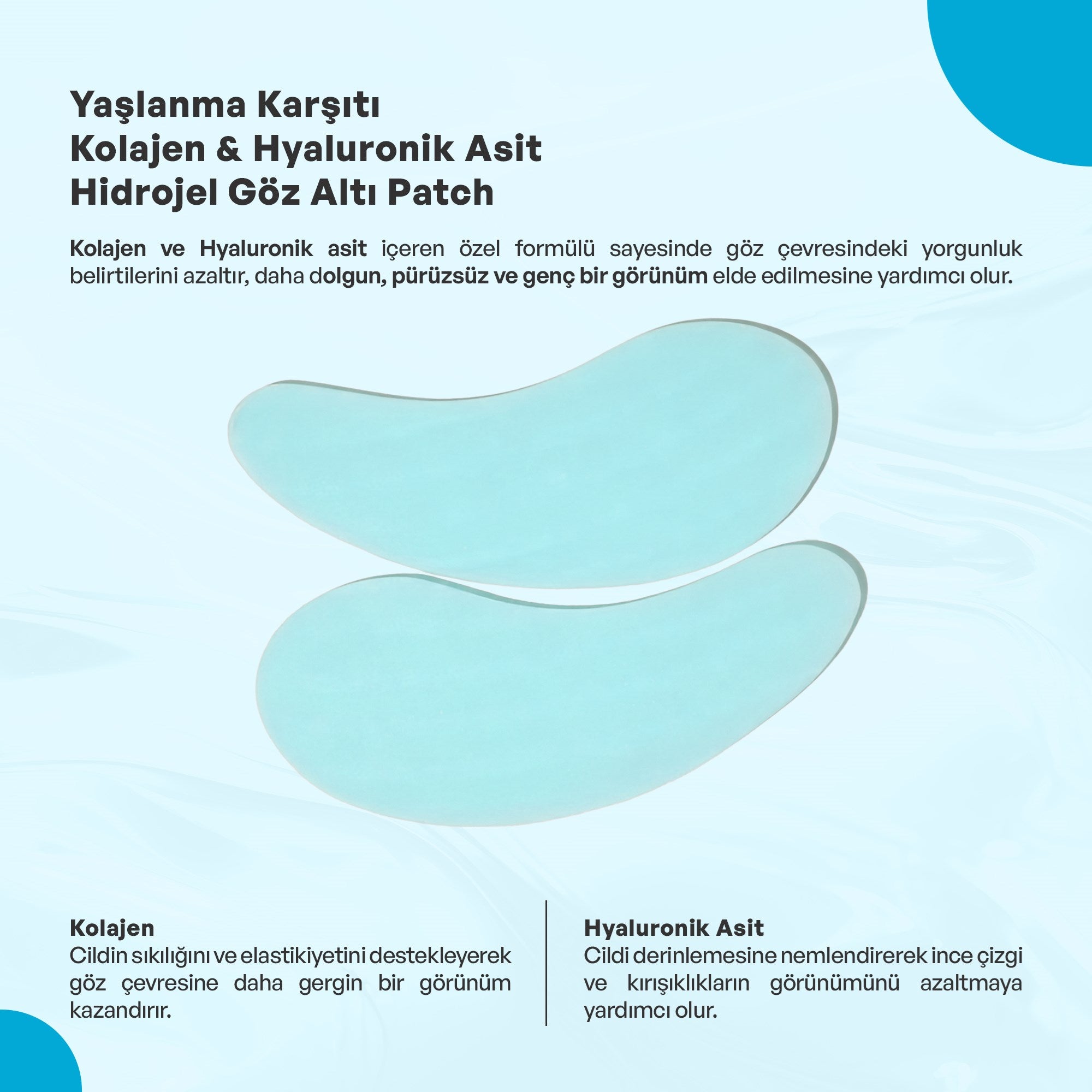Yaşlanma Karşıtı Kolajen Hyalüronik Asit Hidrojel Göz Altı Patch 7 g, Dermokil.