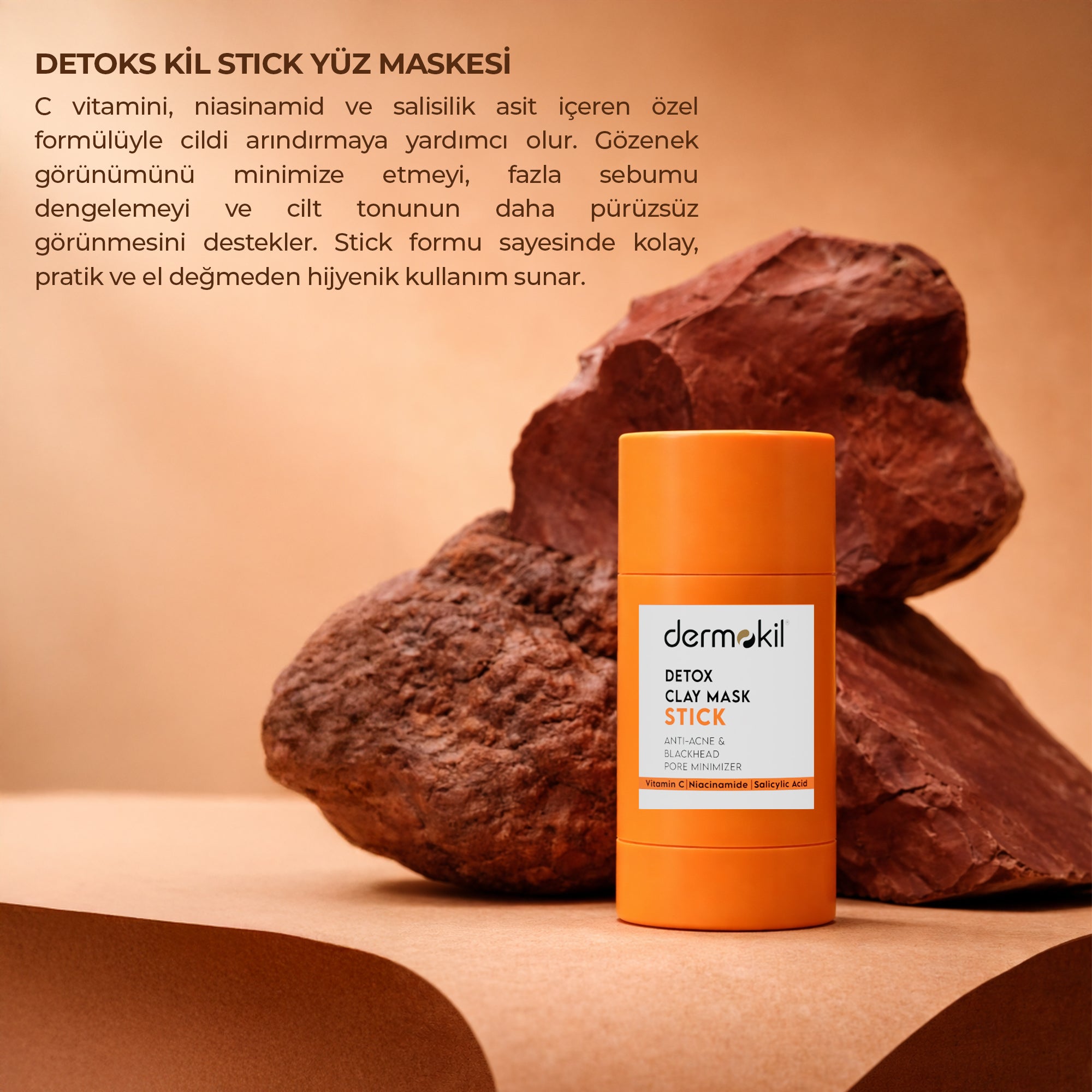 Detox etkili stick kil maske ile cildi derinlemesine arındıran, fazla yağı dengeleyen ve daha temiz, pürüzsüz ve sağlıklı bir cilt görünümü kazandırmaya yardımcı pratik bakım ürünü