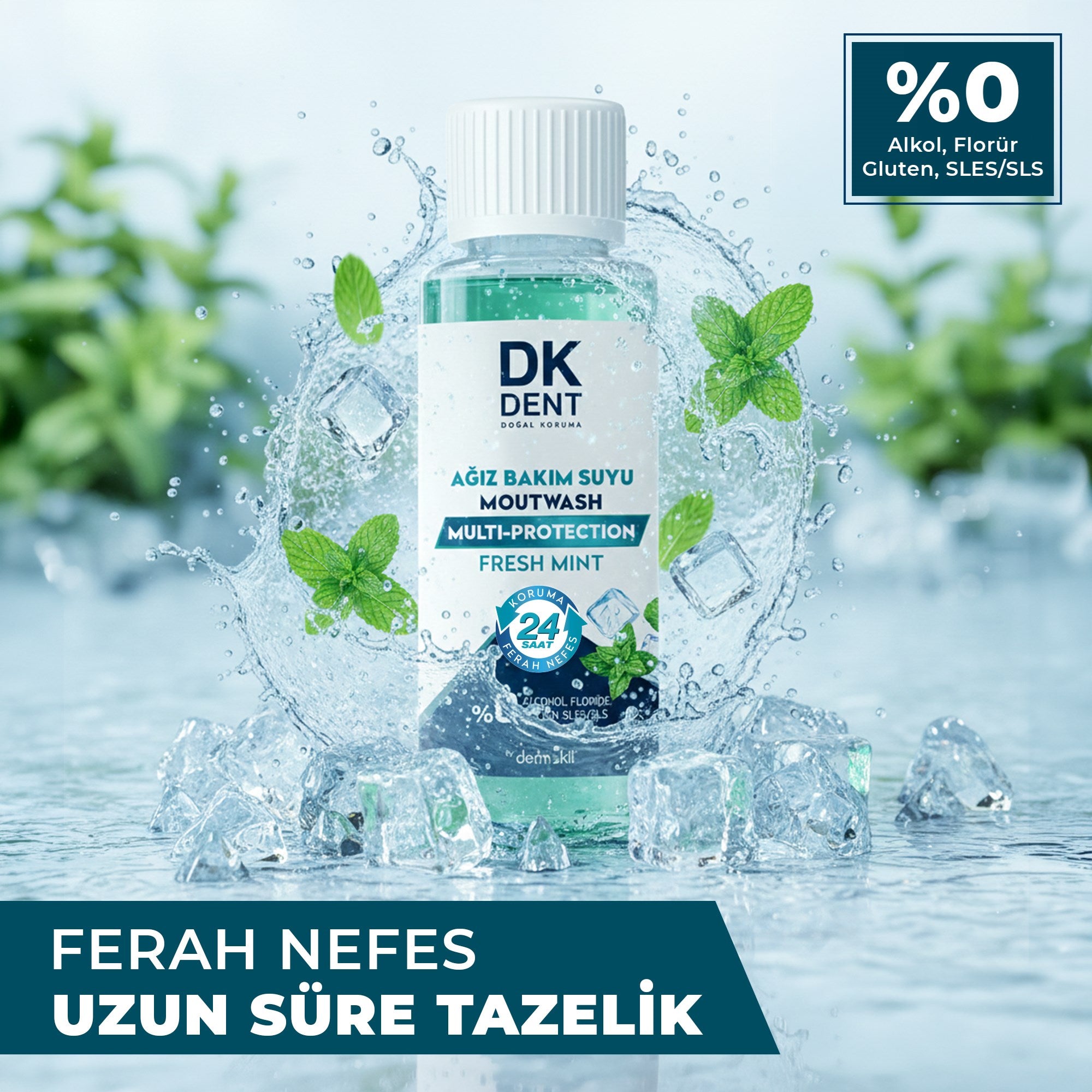Nane özlü seyahat boy ağız bakım suyu ile ağız içini temizleyen, kötü kokuyu önlemeye yardımcı olan ve gün boyu ferahlık sağlayan pratik ağız bakım ürünü