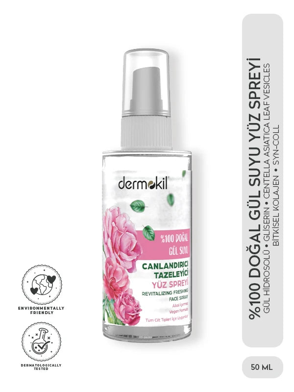 %100 doğal gül suyu içeren cilt bakım seti ile cildi ferahlatan, nemlendiren ve daha canlı, aydınlık ve sağlıklı bir cilt görünümü kazandırmaya yardımcı bakım ürünleri