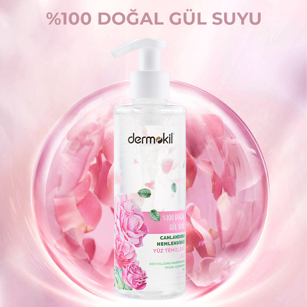 %100 doğal gül suyu içeren yüz temizleme jeli ile cildi nazikçe arındıran, nemlendiren ve daha canlı bir cilt görünümü kazandırmaya yardımcı olan bakım ürünü
