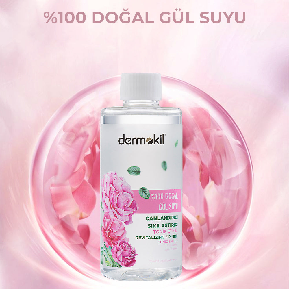 %100 doğal gül suyu içeren sıkılaştırıcı tonik ile cildi arındıran, gözenek görünümünü azaltmaya yardımcı olan ve daha canlı bir cilt görünümü kazandıran bakım ürünü