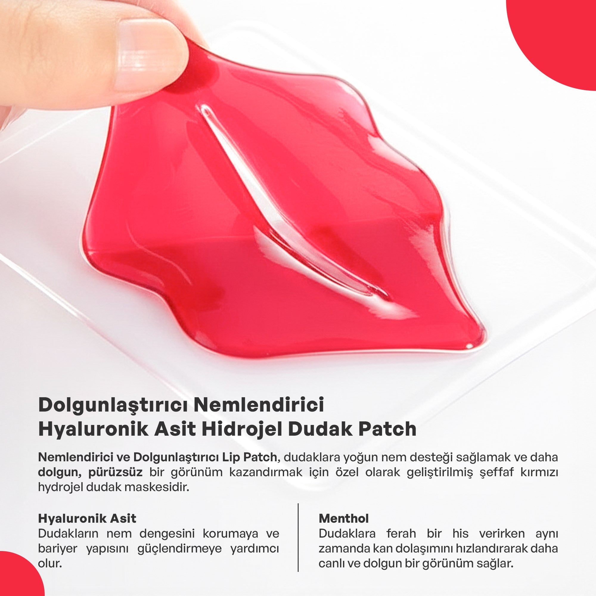 Hyaluronik asit içeren dolgunlaştırıcı dudak maskesi ile dudakları yoğun şekilde nemlendiren, dolgun görünüm kazandıran ve daha pürüzsüz, yumuşak dudaklar elde etmeye yardımcı bakım ürünü