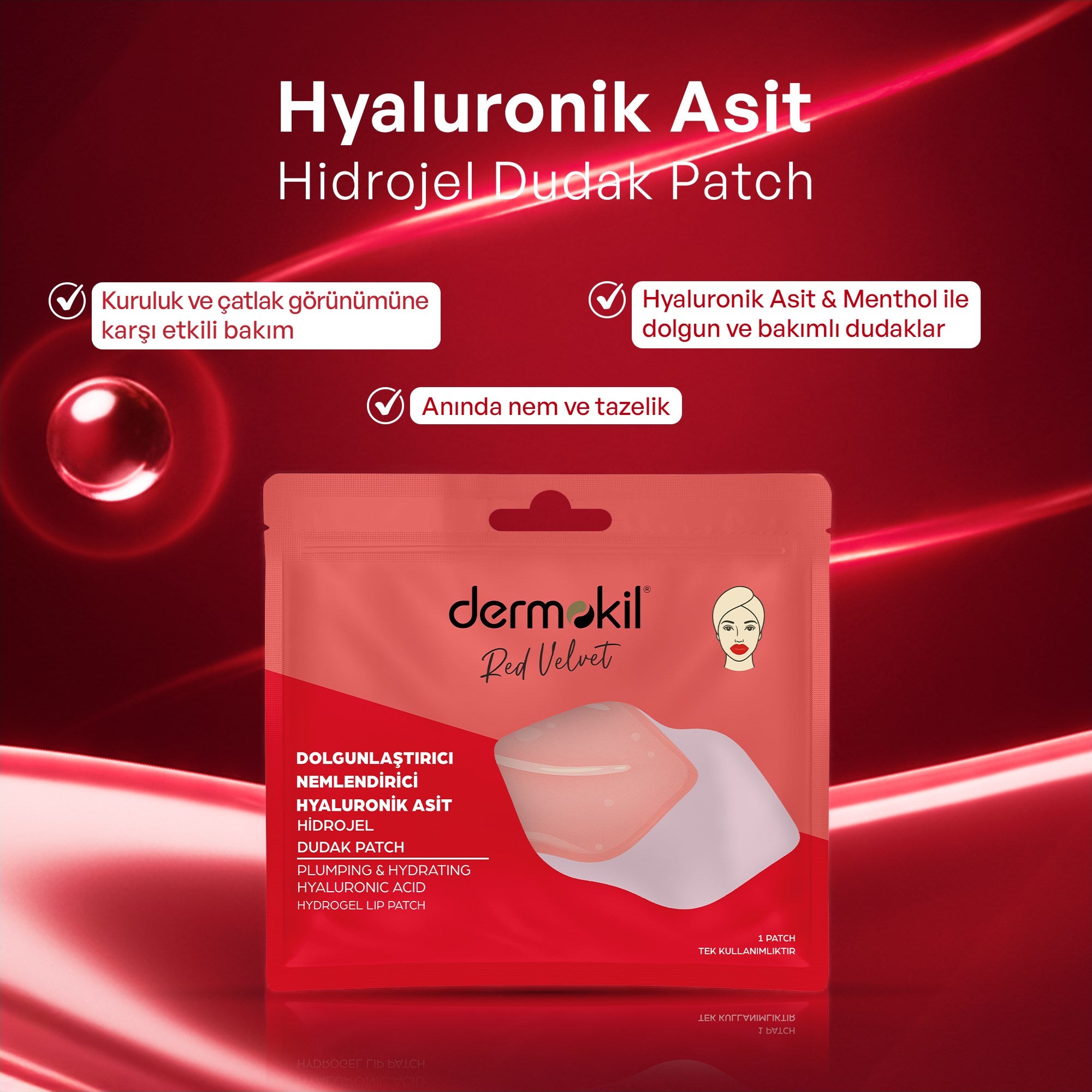 Hyaluronik asit içeren dolgunlaştırıcı dudak maskesi ile dudakları yoğun şekilde nemlendiren, dolgun görünüm kazandıran ve daha pürüzsüz, yumuşak dudaklar elde etmeye yardımcı bakım ürünü
