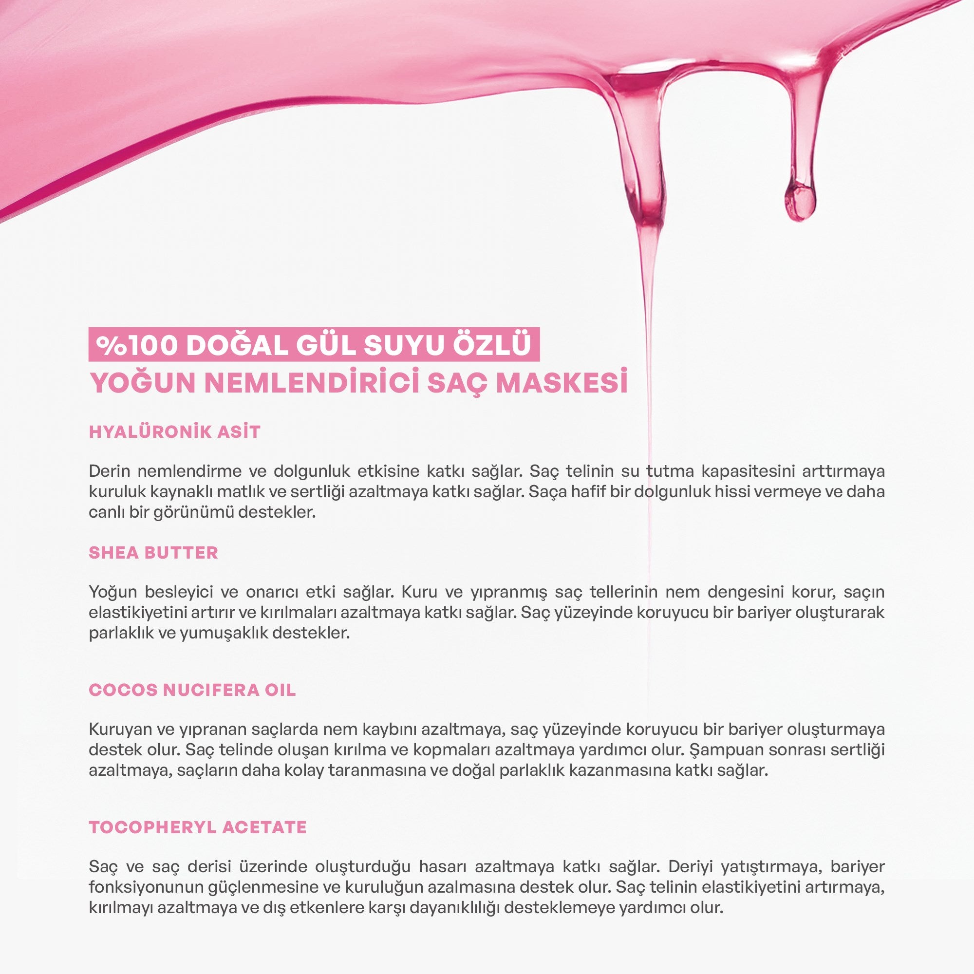  %100 Doğal Gül Suyu Yoğun Nemlendirici Saç Maskesi 25 ml