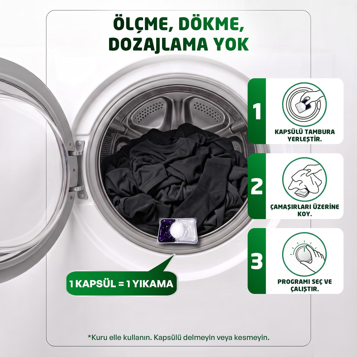Siyahlar İçin 3’ü 1 Arada Çamaşır Deterjanı Kapsülü 15 Yıkama