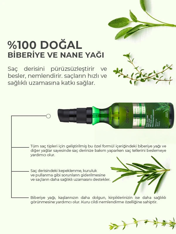 %100 Doğal Saç Güçlendirici Biberiye ve Nane Yağı 75 ml