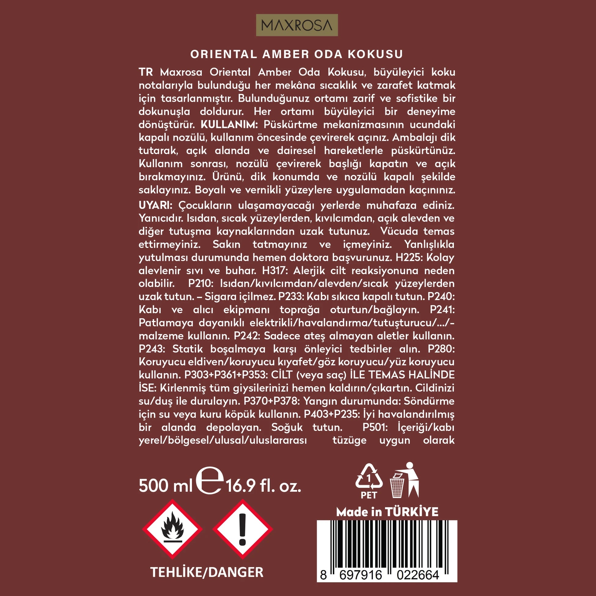 Oriantal Amber Room Spray Oda Spreyi 500 ml