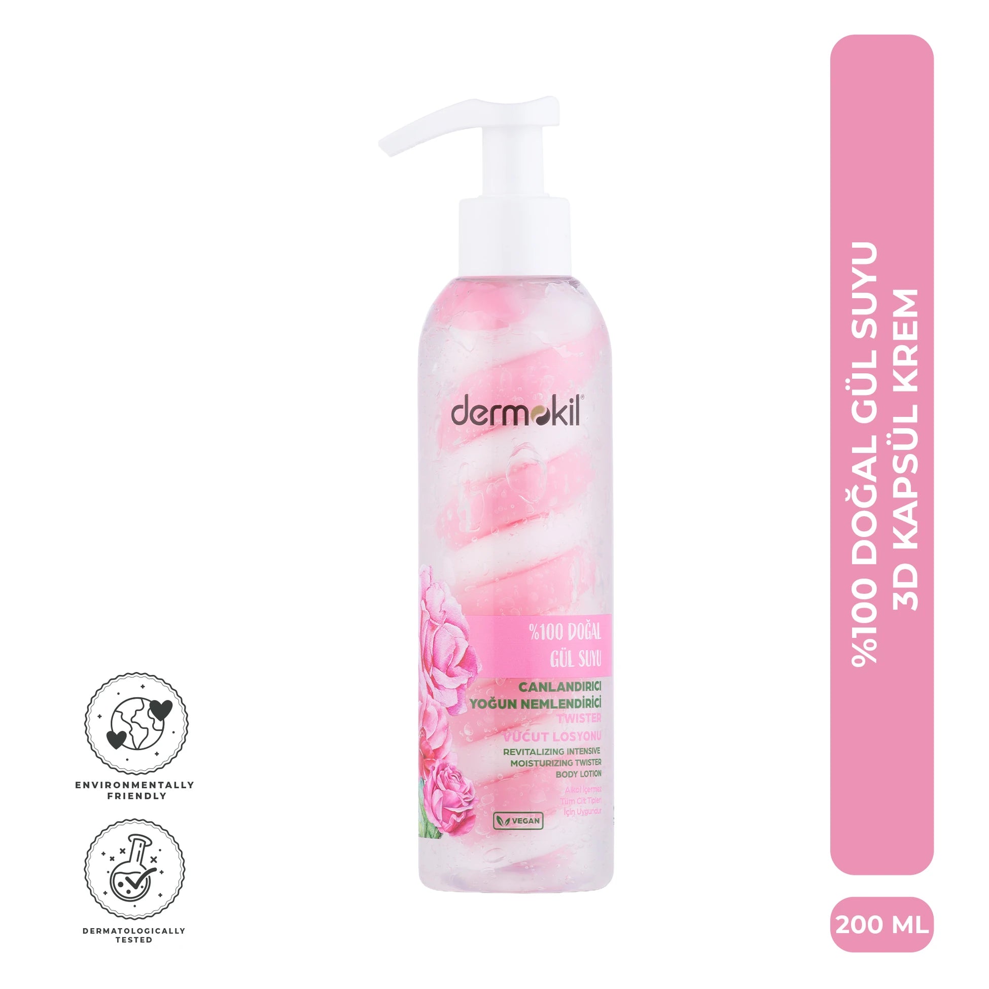 %100 Doğal Gül Suyu Canlandırıcı Yoğun Nemlendirici Twister Vücut Losyonu 200 ml