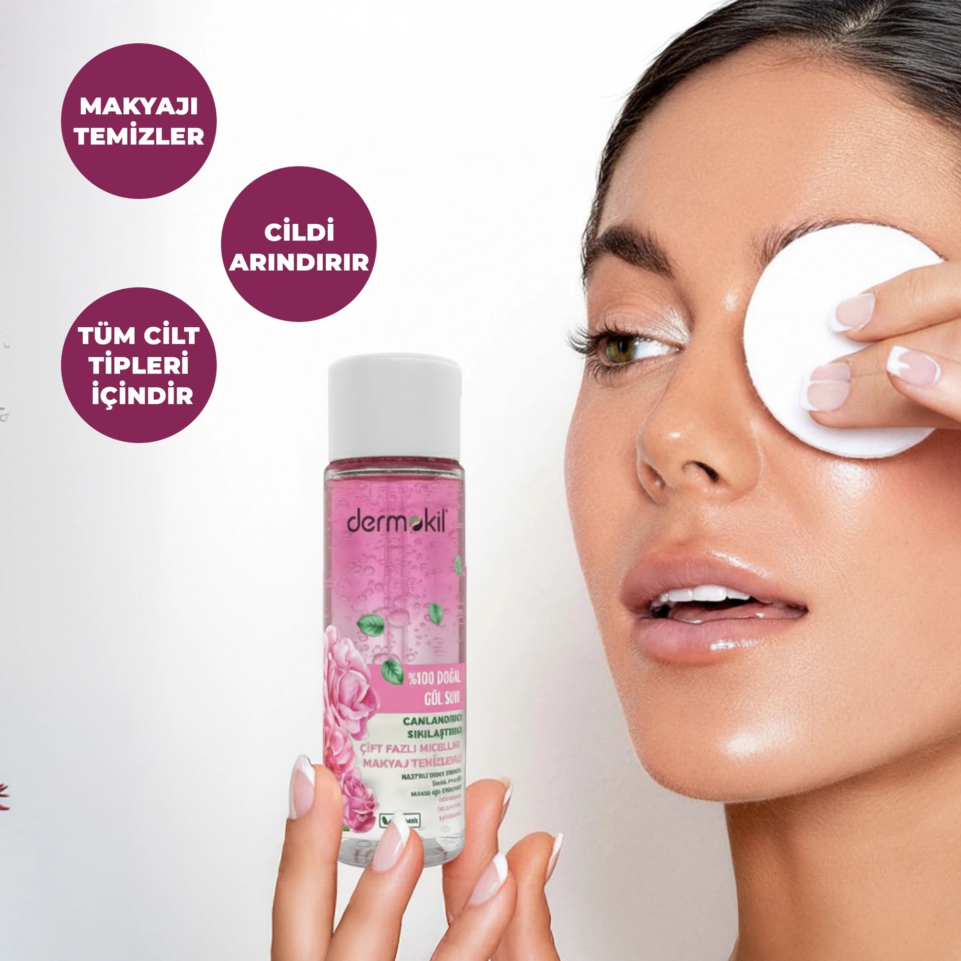 %100 Doğal Gül Suyu Çift Fazlı Micellar Makyaj Temizleme Suyu