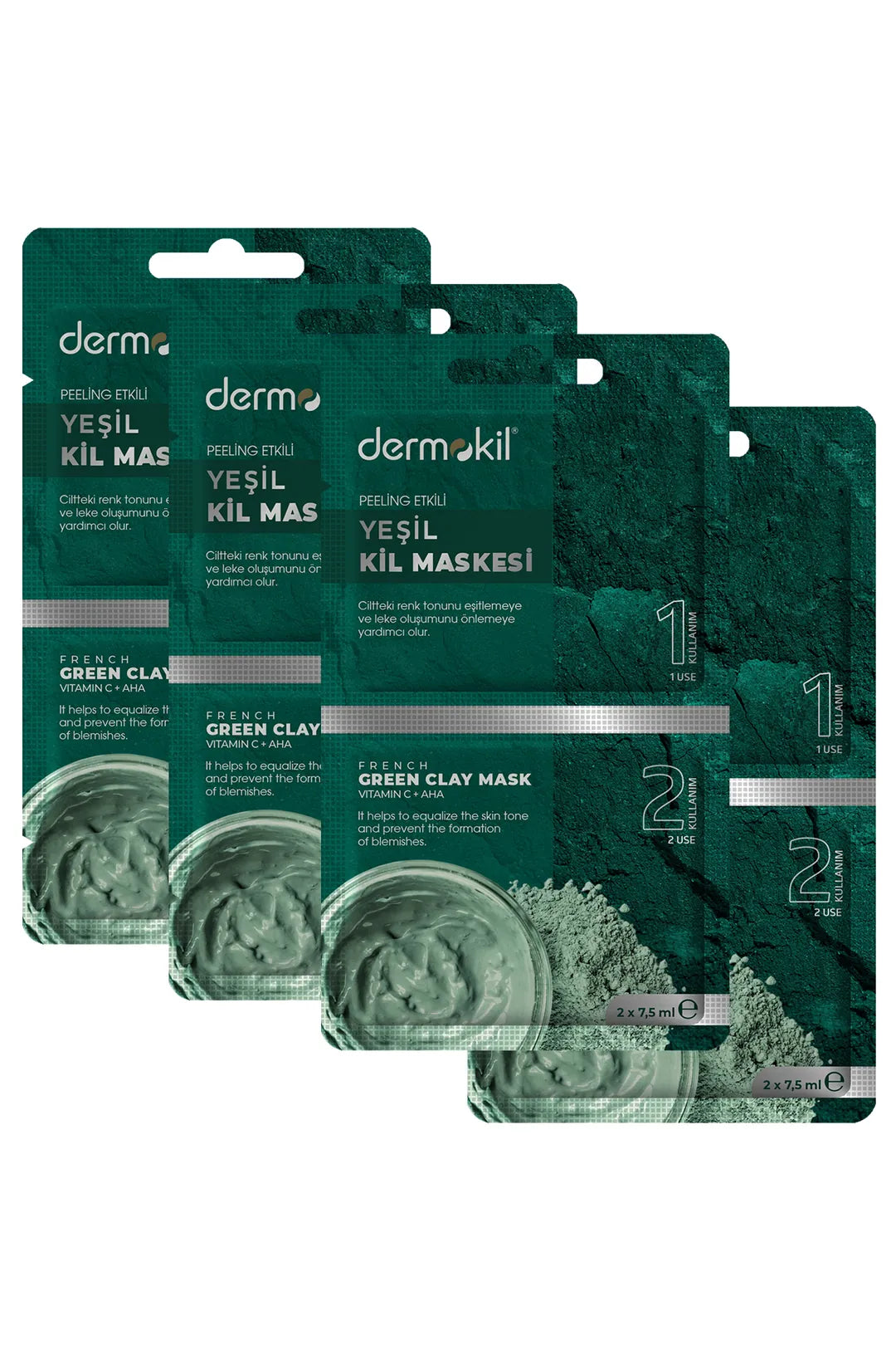 Peeling Etkili Yeşil Kil Maskesi 2 x 7,5 ml 4'lü Set