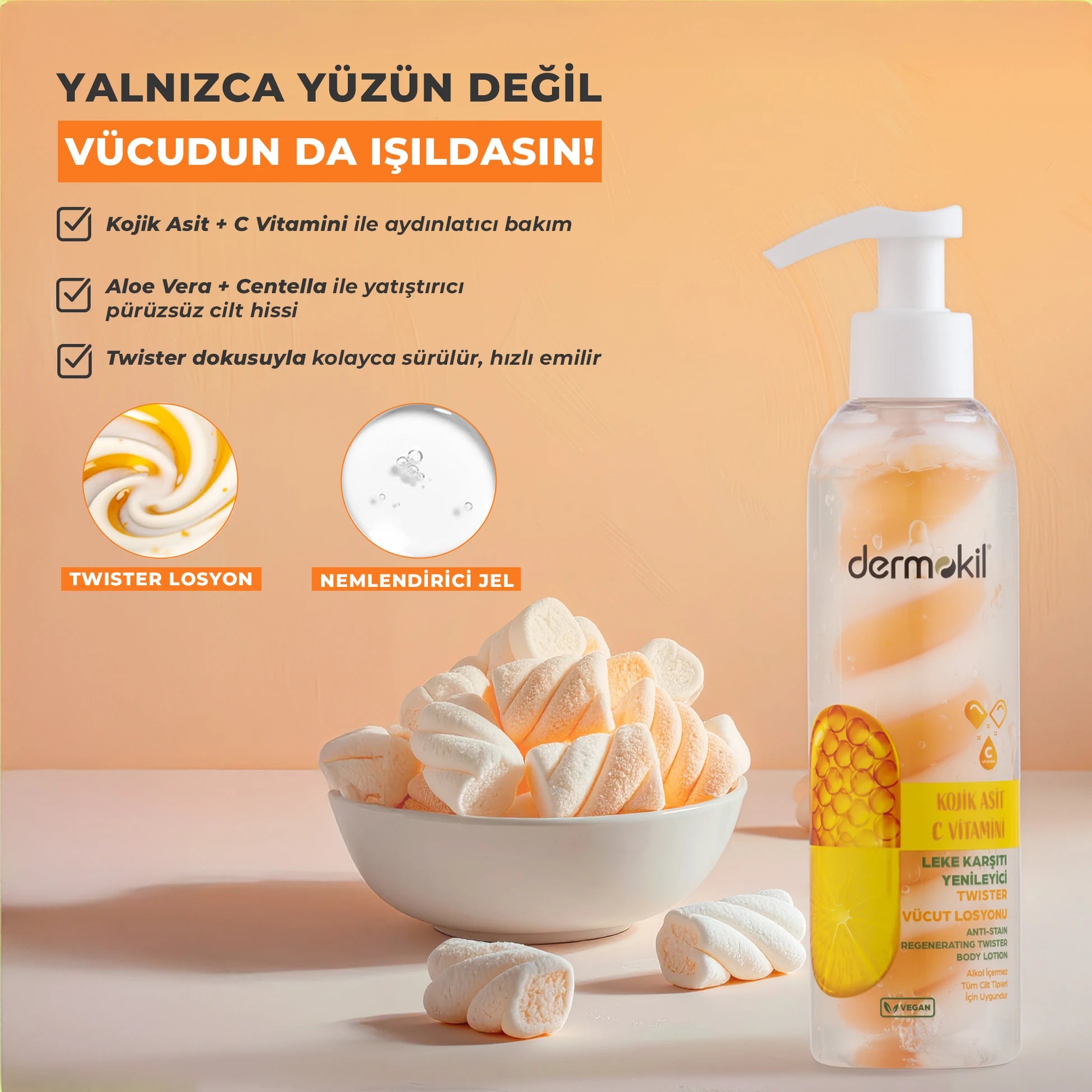 Kojik Asit C Vitamini Leke Karşıtı ve Yenileyici Twister Vücut Losyonu 200 ml