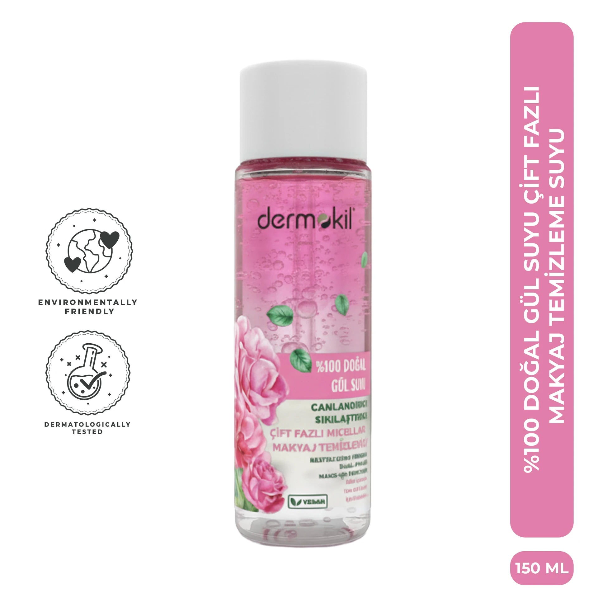 %100 Doğal Gül Suyu Çift Fazlı Micellar Makyaj Temizleme Suyu