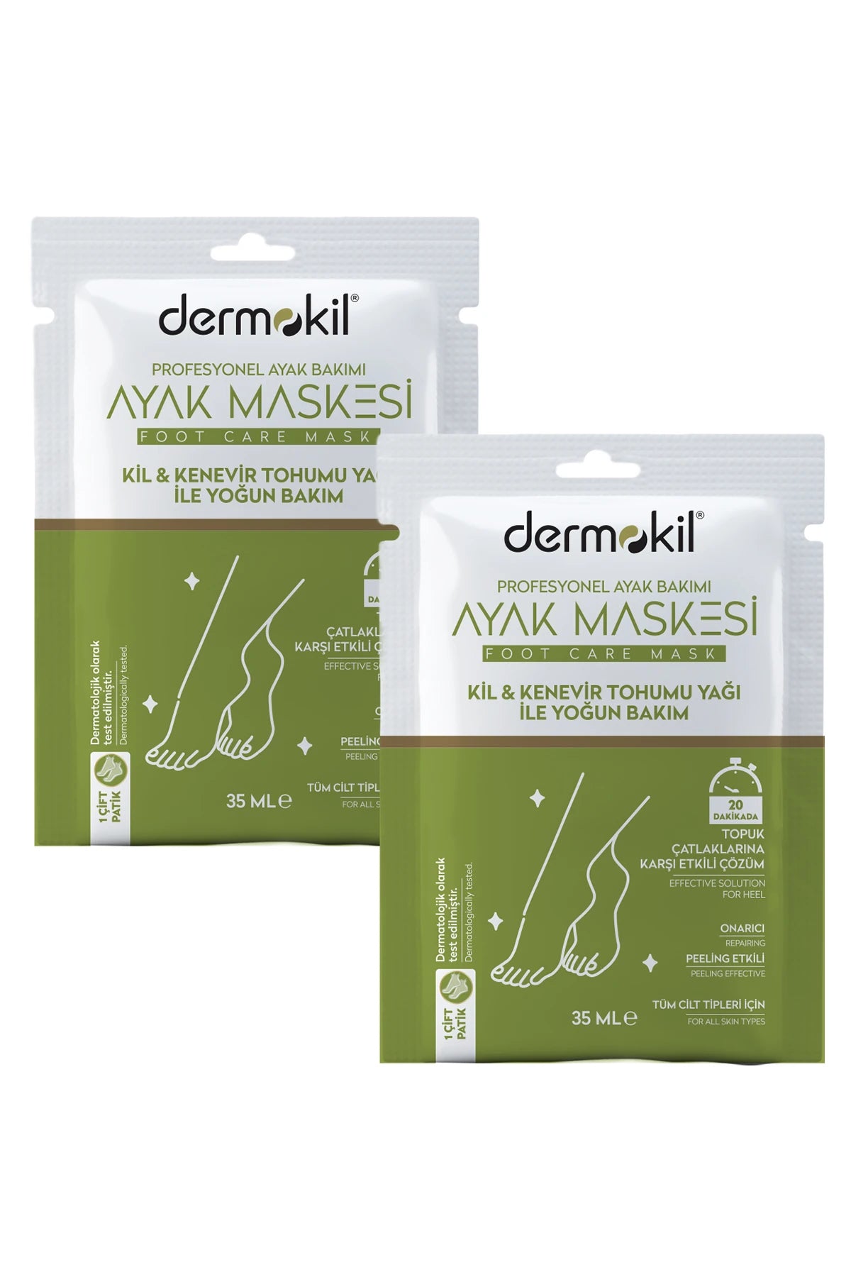 Kil ve Kenevir Yağlı Peeling Etkili Ayak Maskesi 35 ml 2'li Set