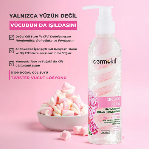 %100 Doğal Gül Suyu Canlandırıcı Yoğun Nemlendirici Twister Vücut Losyonu 200 ml