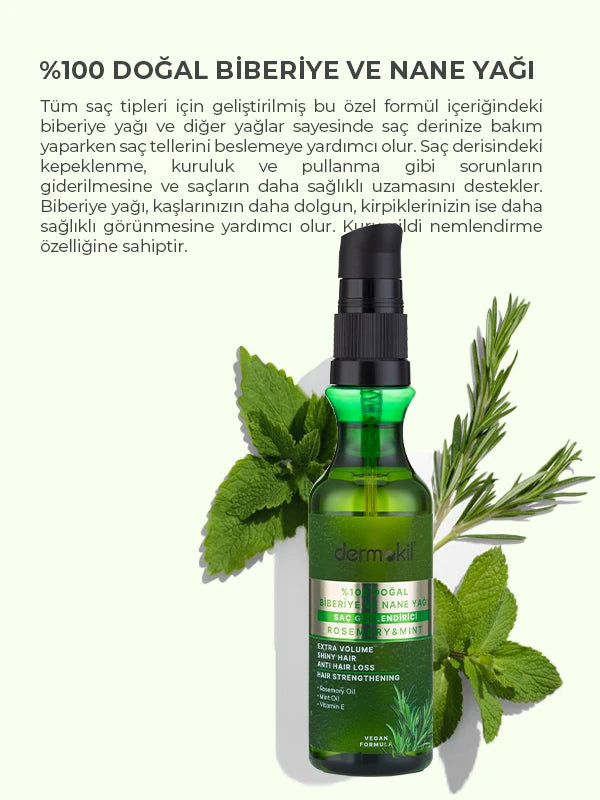 %100 Doğal Saç Güçlendirici Biberiye ve Nane Yağı 75 ml