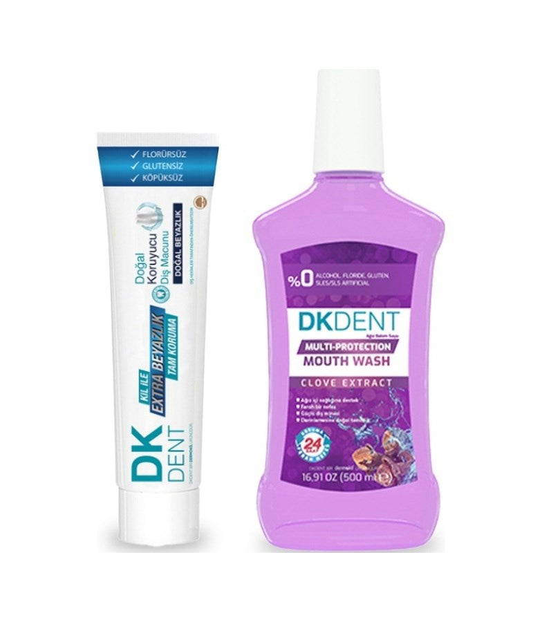 Karanfil Özlü Ağız Bakım Suyu 500 ml + Ekstra Beyazlık Tam Koruma Diş Macunu 75 ml, Dermokil.