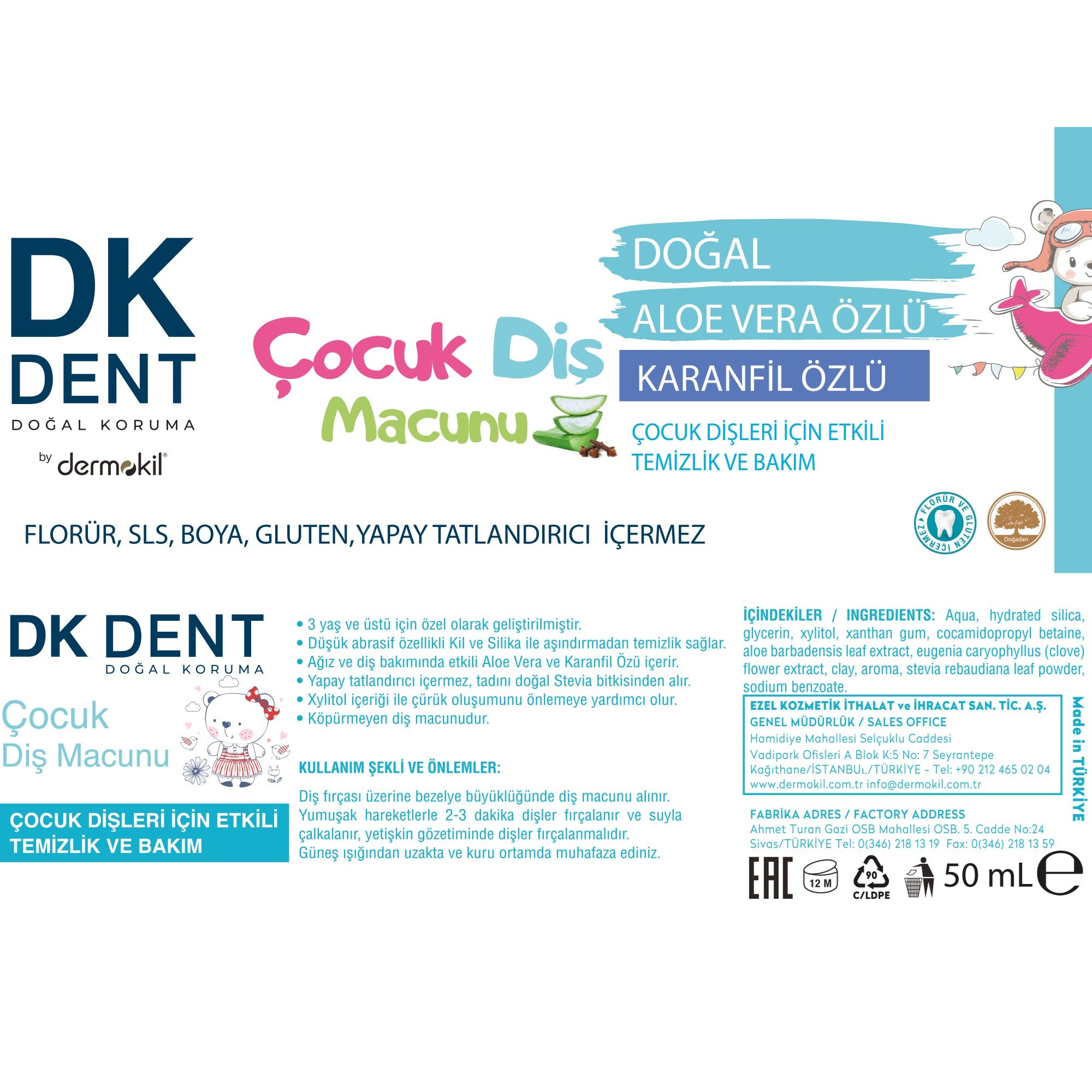 Karanfil Özlü Çocuk Diş Macunu 50 ml 2'li Set, Dermokil.