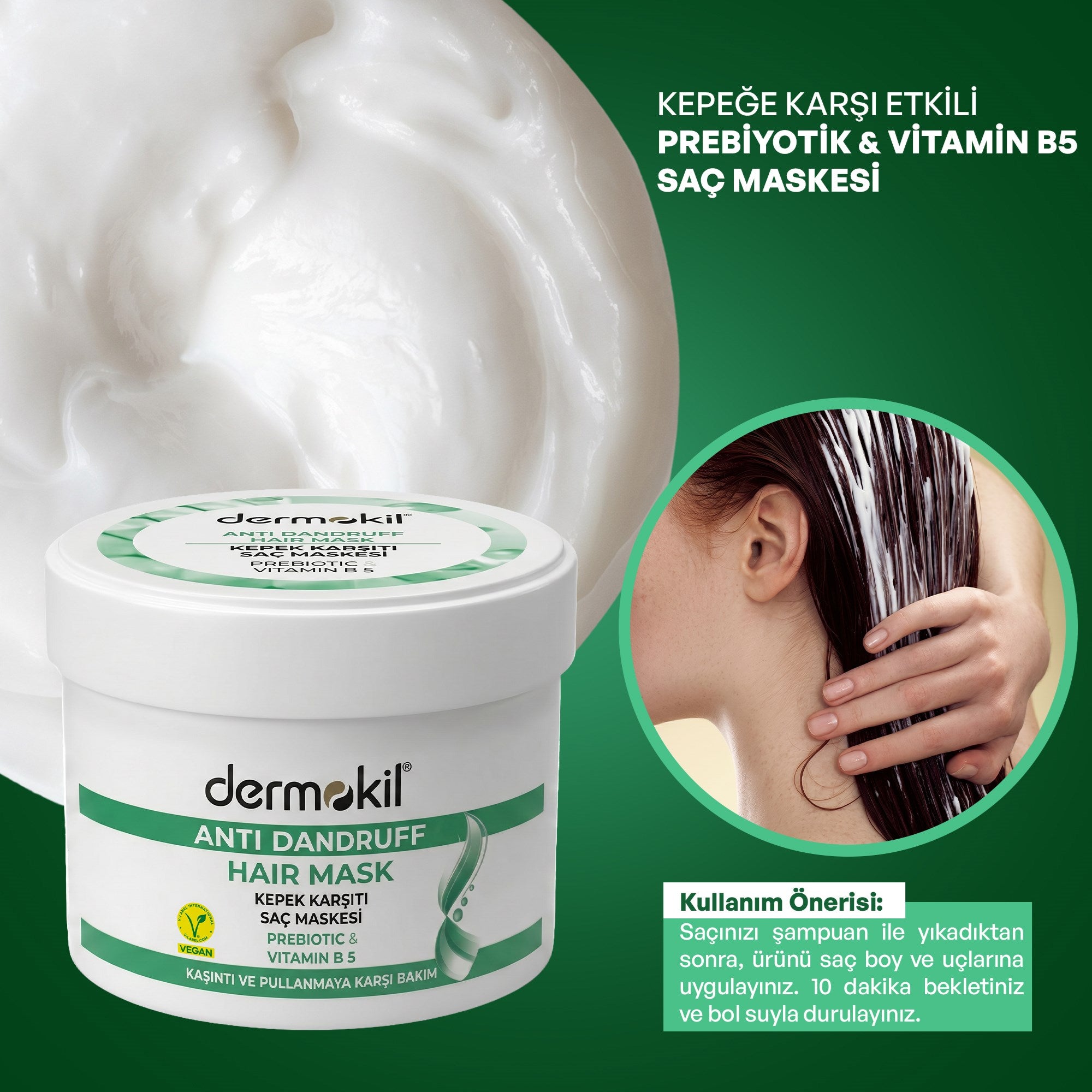 Kepeğe Karşı Prebiotic & Vitamin B5 Saç Bakım Maskesi 250 ml - Dermokil