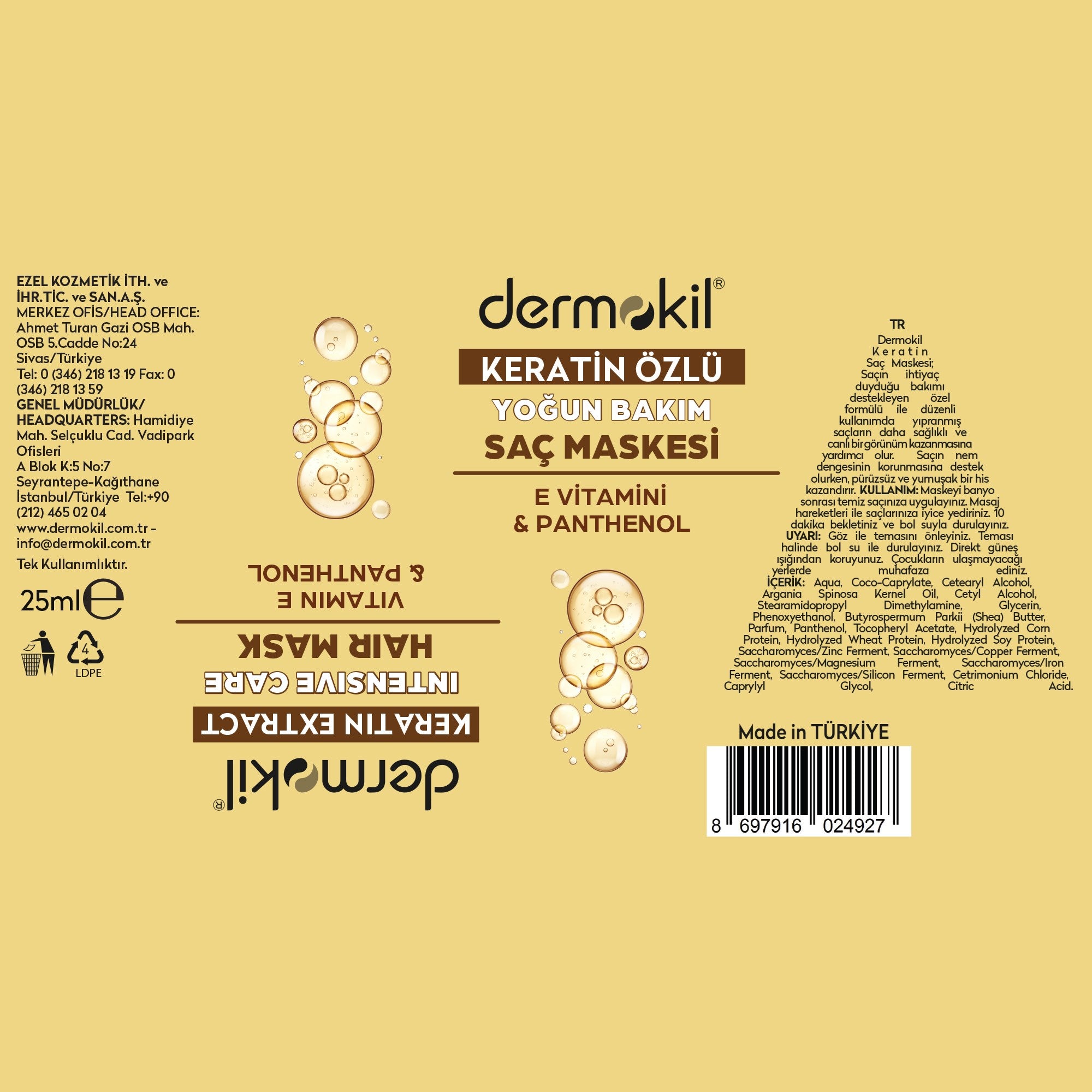 Keratin içerikli saç maskesi ile yıpranmış saçları onarmaya, saç tellerini güçlendirmeye ve daha pürüzsüz, parlak ve sağlıklı bir saç görünümü kazandırmaya yardımcı bakım ürünü
