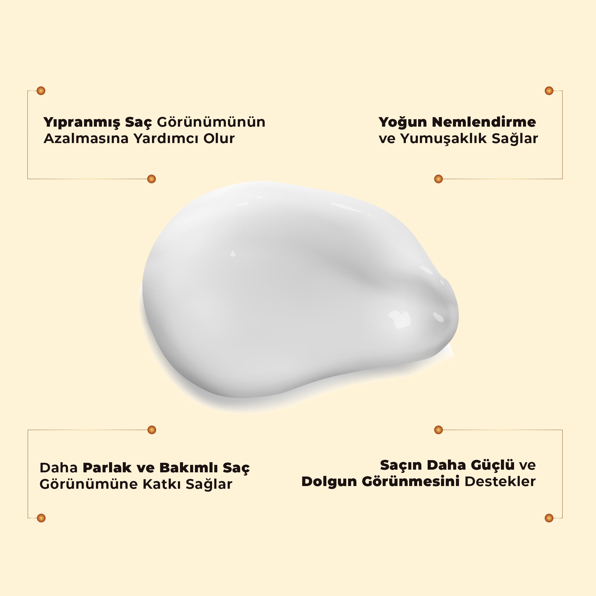 Keratin içerikli saç maskesi seti ile yıpranmış saçları onarmaya, saç tellerini güçlendirmeye ve daha pürüzsüz, parlak ve sağlıklı bir saç görünümü kazandırmaya yardımcı yoğun bakım ürünü