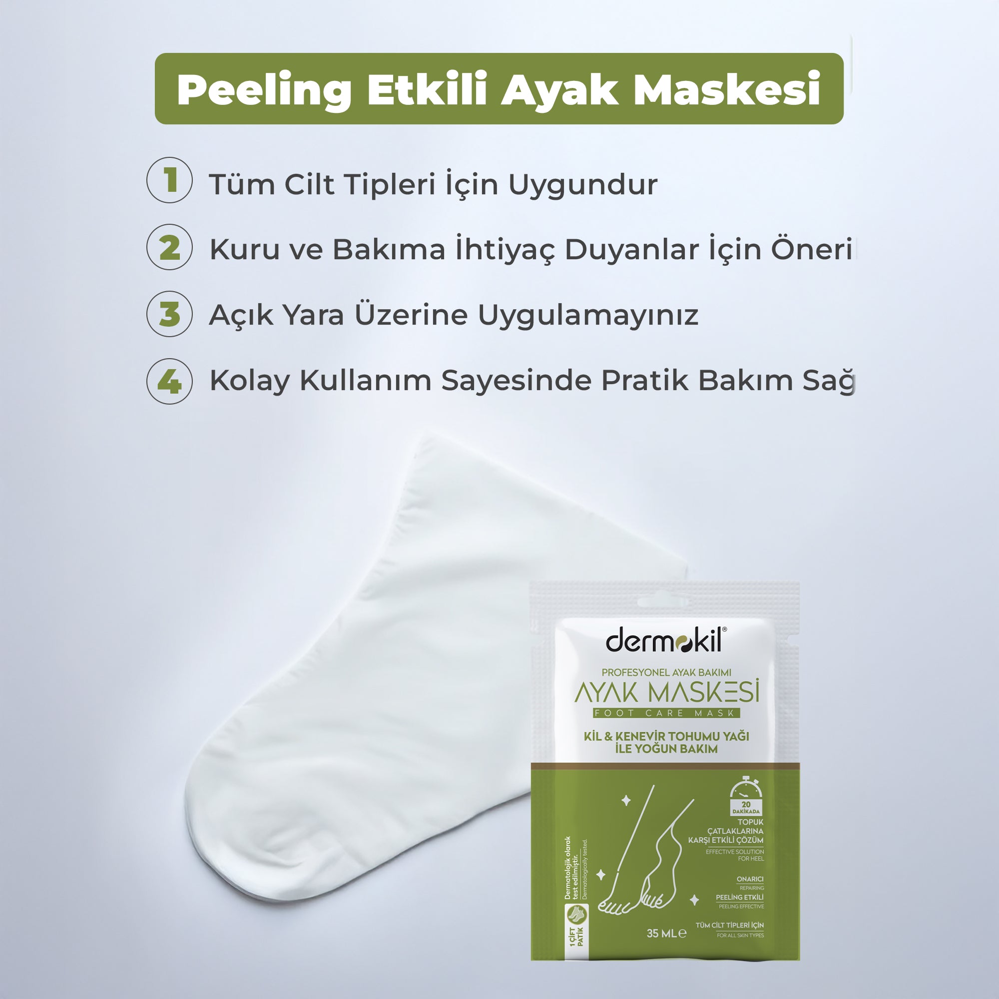 Peeling Etkili Kil Kenevir Yağlı Yoğun Bakım Ayak Maskesi 35 ml - Dermokil
