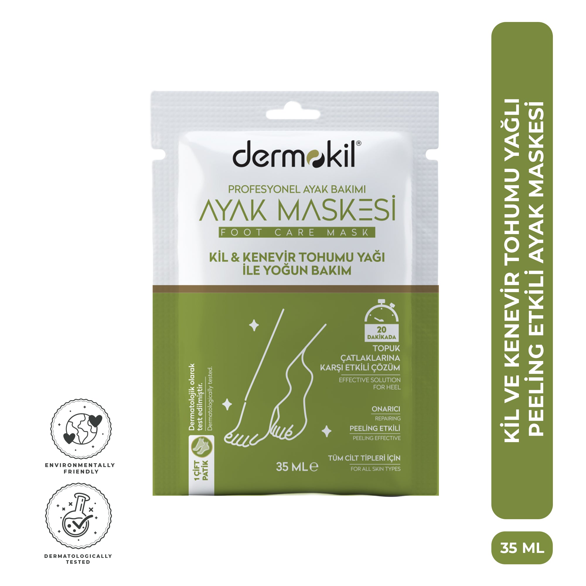 Peeling Etkili Kil Kenevir Yağlı Yoğun Bakım Ayak Maskesi 35 ml - Dermokil