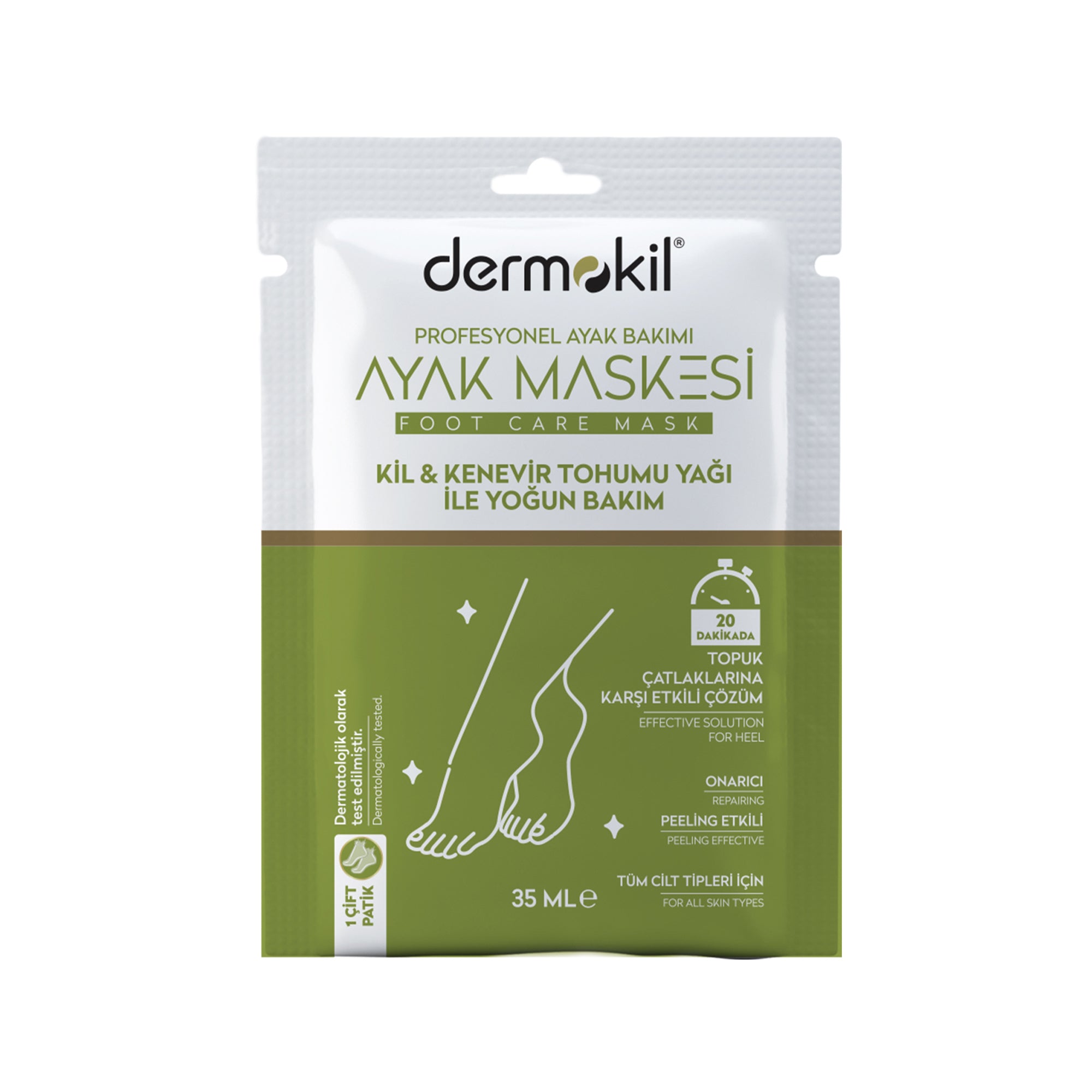 Peeling Etkili Kil Kenevir Yağlı Yoğun Bakım Ayak Maskesi 35 ml - Dermokil