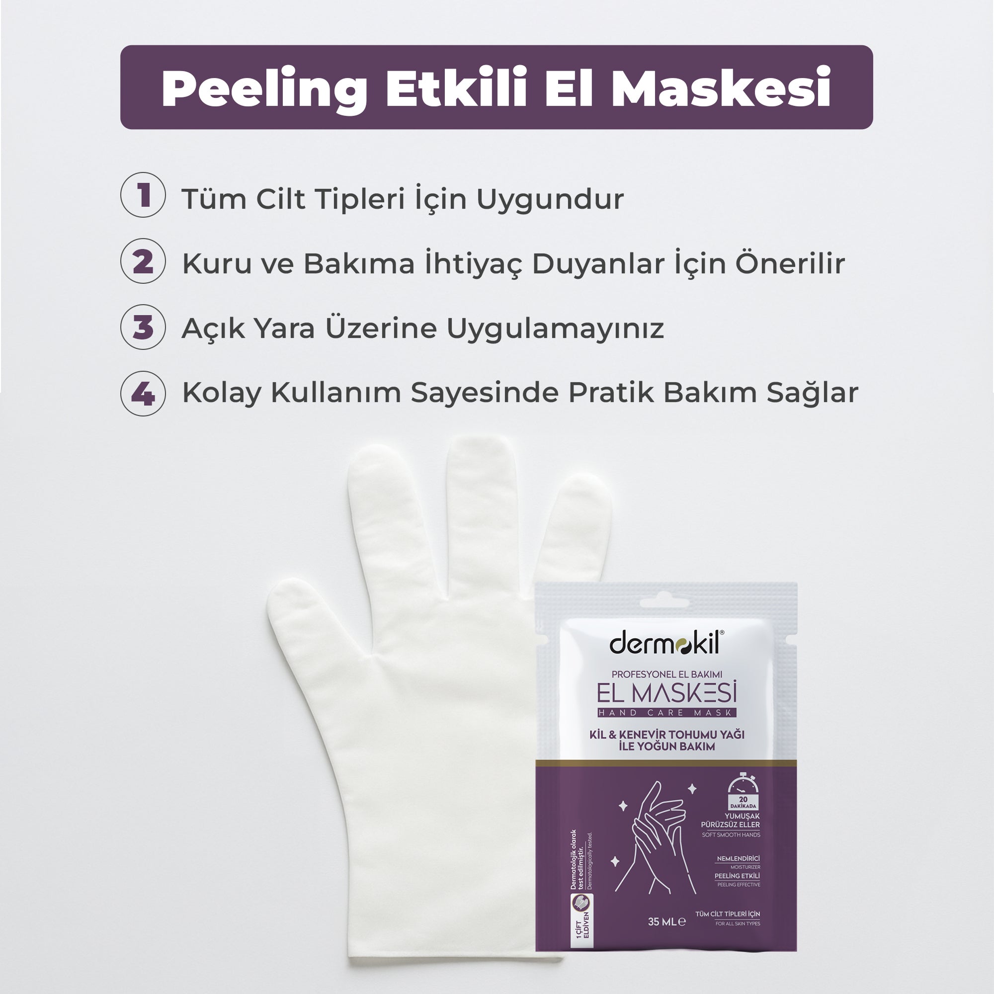 Peeling Etkili Kil Kenevir Yağlı Yoğun Bakım El Maskesi 35 ml - Dermokil