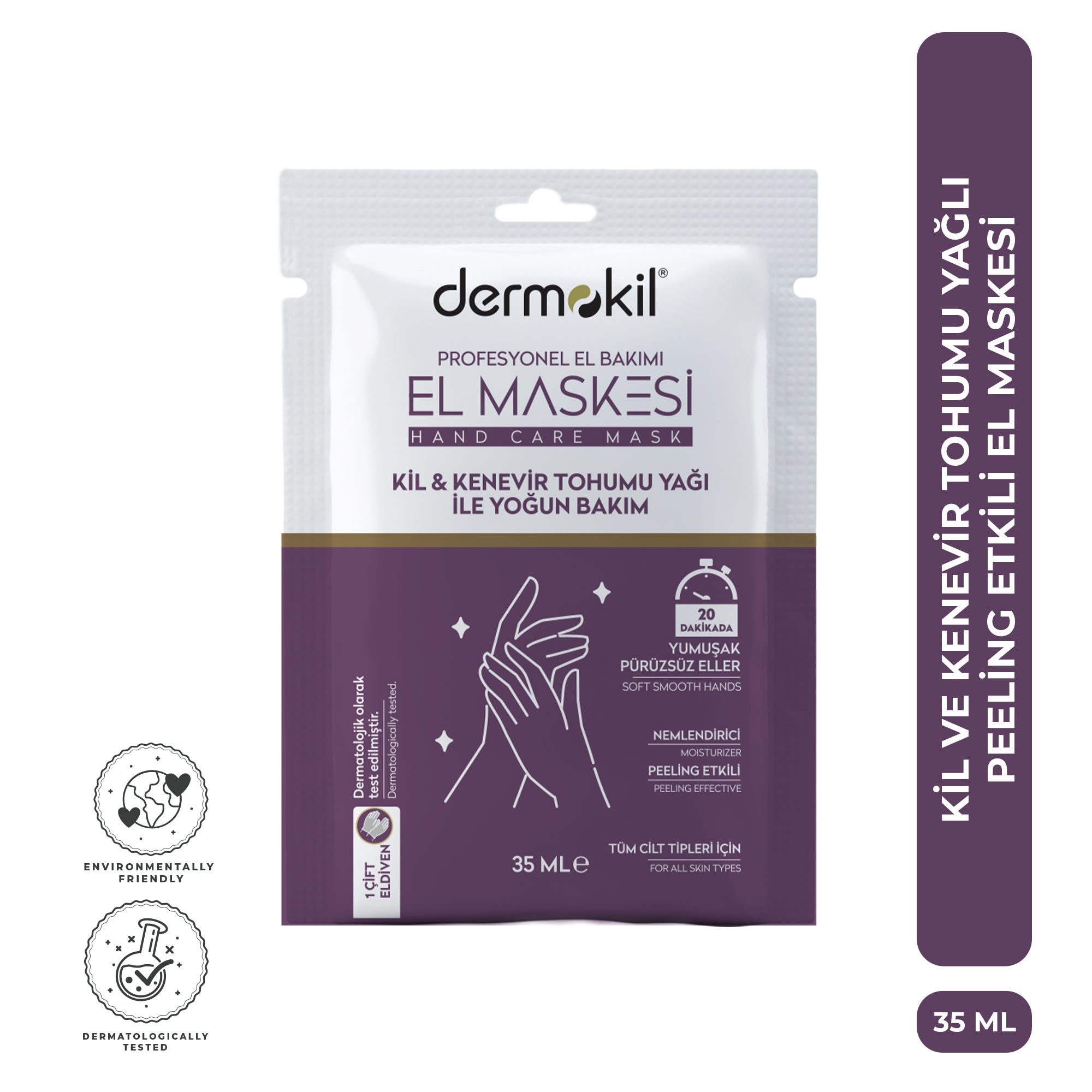 Peeling Etkili Kil Kenevir Yağlı Yoğun Bakım El Maskesi 35 ml - Dermokil