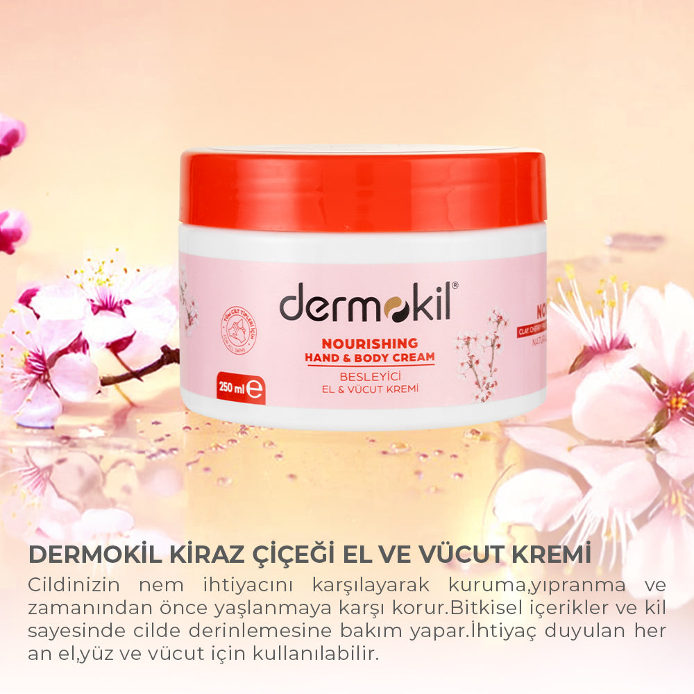 Besleyici Kiraz Çiçeği Özlü El ve Vücut Kremi 250 ml - Dermokil
