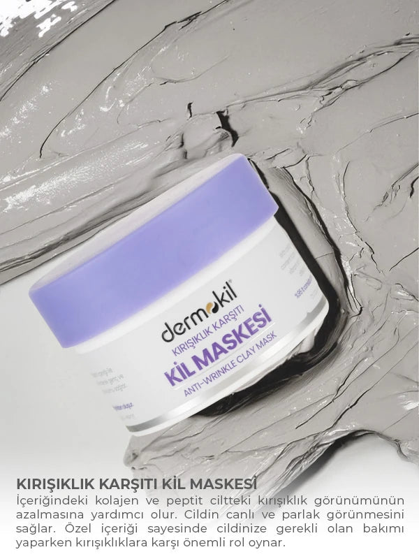 Kırışıklık karşıtı kil maske ile cildi arındıran, daha sıkı ve pürüzsüz bir cilt görünümü kazandırmaya yardımcı bakım ürünü