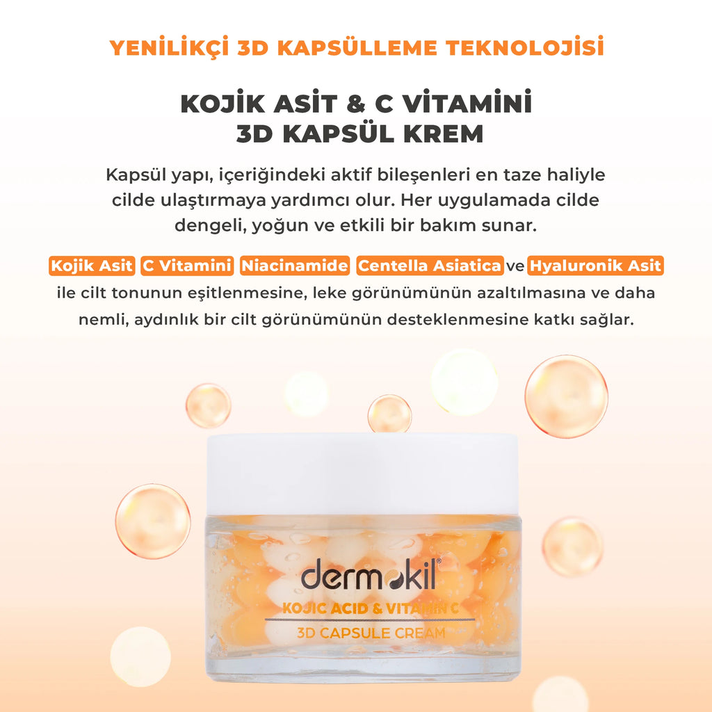 Leke Karşıtı Canlandırıcı Kojik Asit C Vitamini 3D Kapsül Krem 50 ml - Dermokil