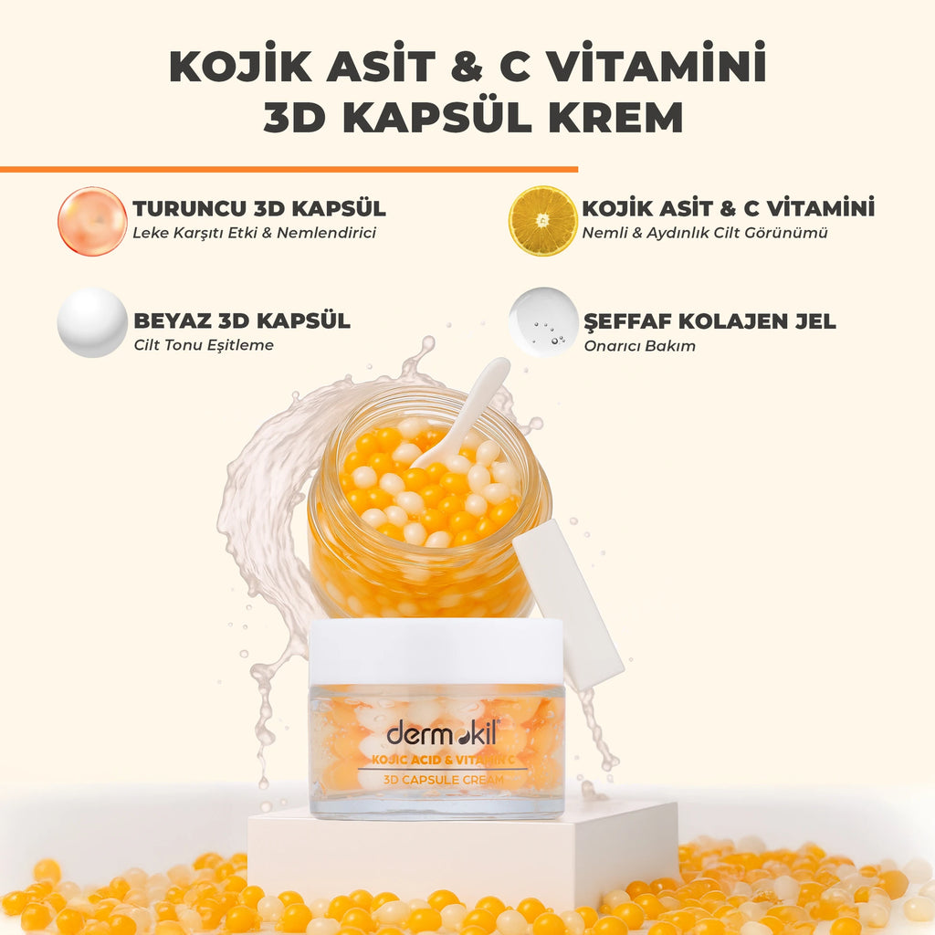 Leke Karşıtı Canlandırıcı Kojik Asit C Vitamini 3D Kapsül Krem 50 ml - Dermokil
