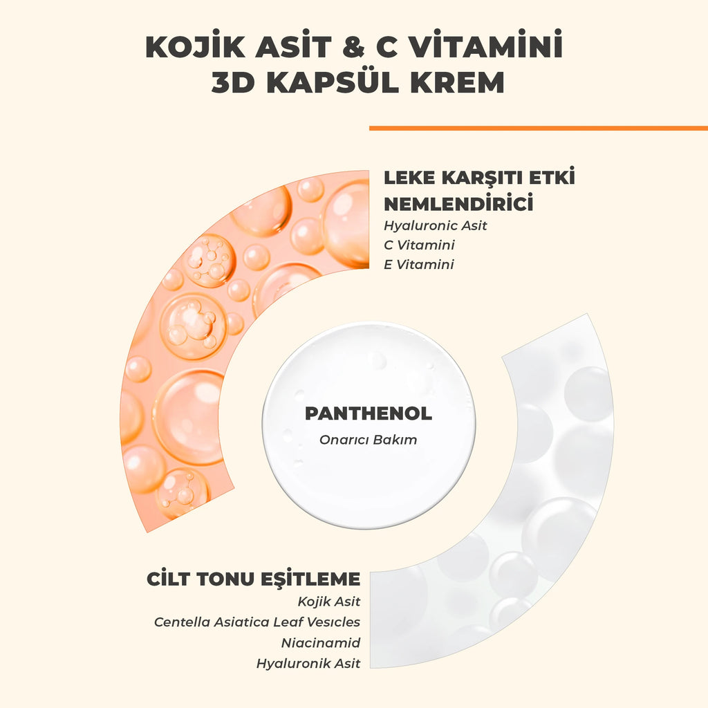 Leke Karşıtı Canlandırıcı Kojik Asit C Vitamini 3D Kapsül Krem 50 ml - Dermokil