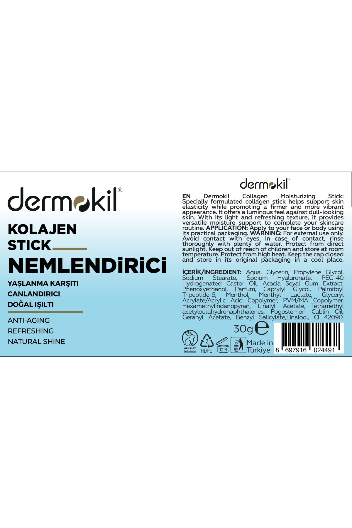 Yaşlanma Karşıtı Kolajen Stick Nemlendirici 30 g - Dermokil