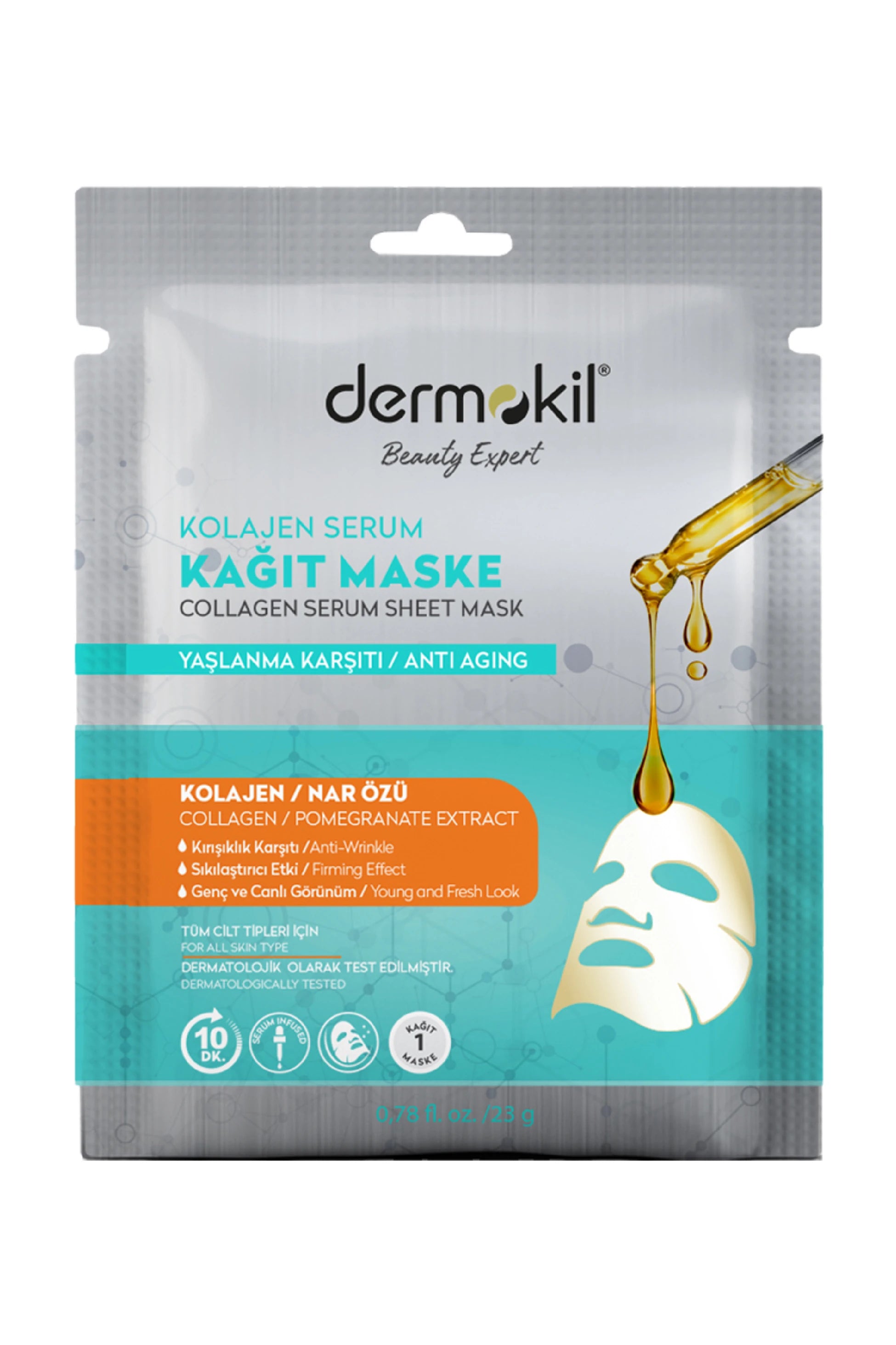 Kolajen Serum Kağıt Maske 23 gr, Cilt Maskesi, Dermokil.