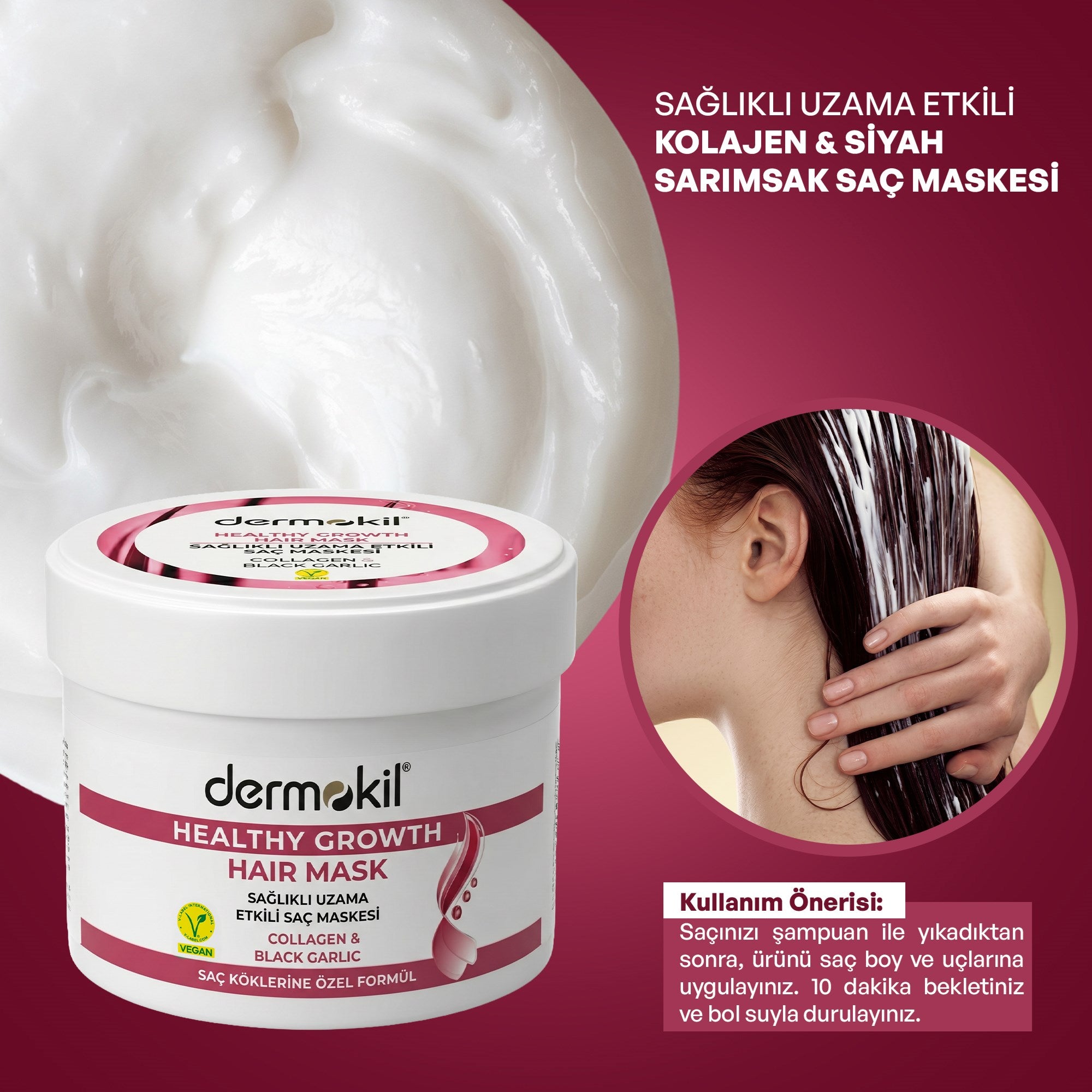 Güçlendirici Kolajen & Siyah Sarımsak Saç Bakım Maskesi 250 ml - Dermokil