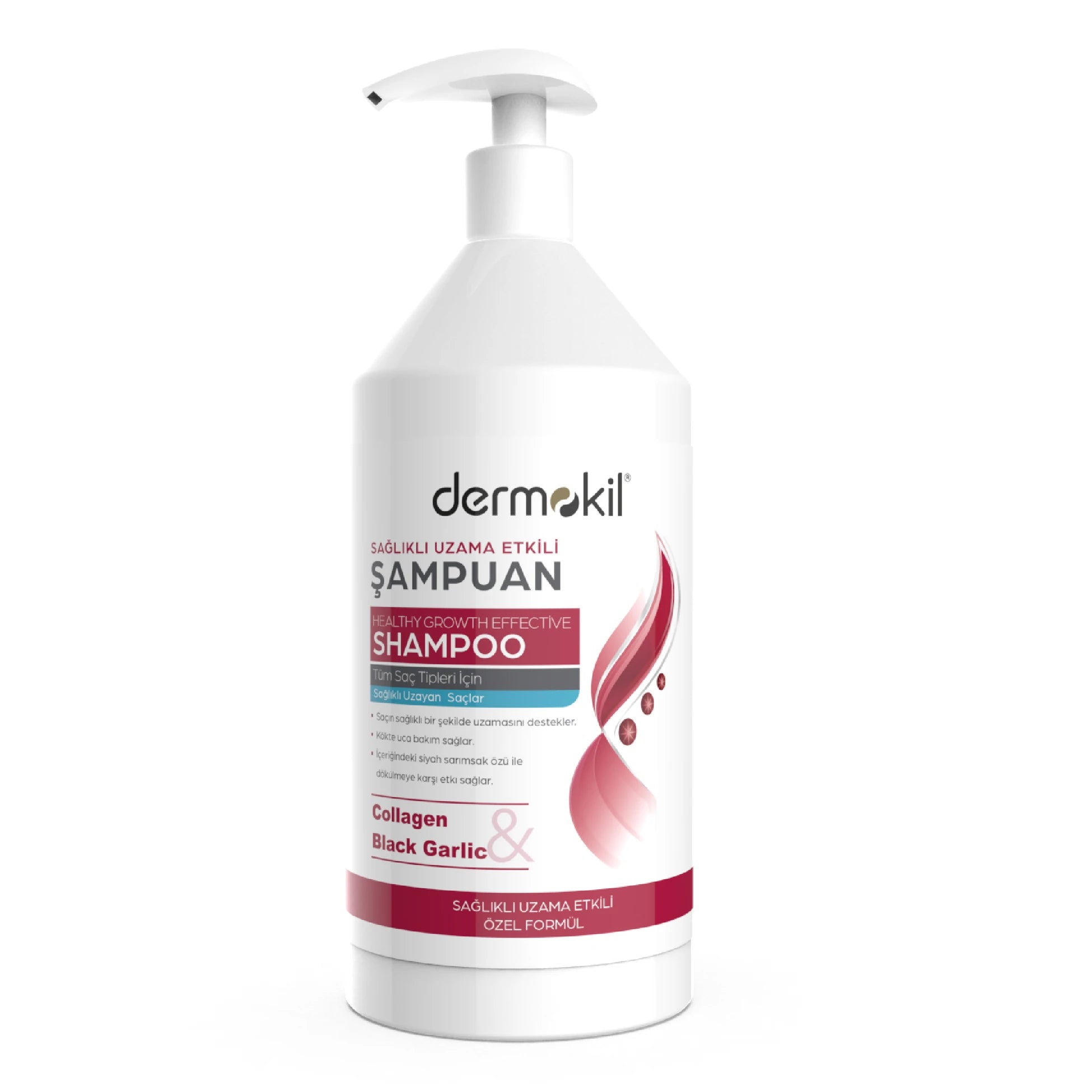 Kolajen ve siyah sarımsak içeren sağlıklı uzama etkili şampuan ile saçları nazikçe temizleyen, saç köklerini besleyerek uzamayı destekleyen ve daha güçlü, dolgun ve sağlıklı saç görünümü kazandıran bakım ürünü