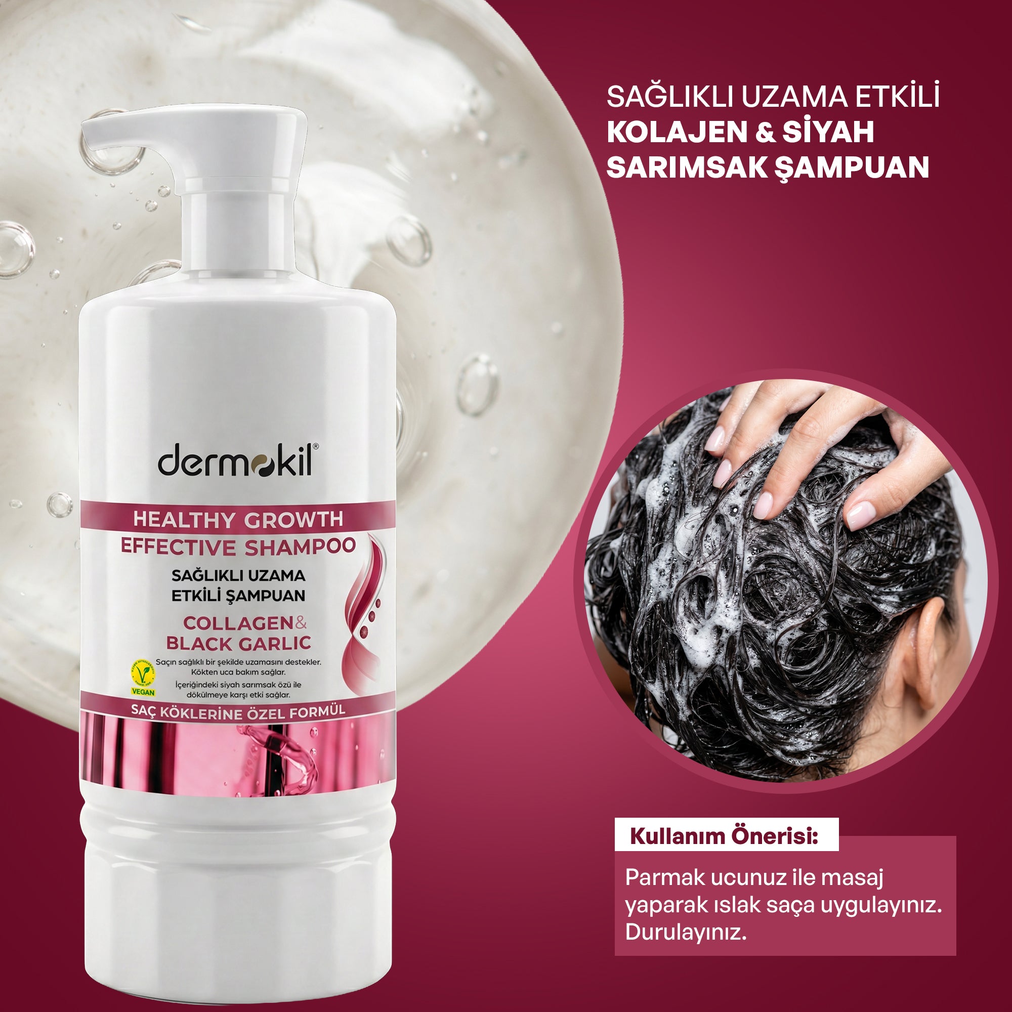 Kolajen & Siyah Sarımsak Sağlıklı Uzama Etkili Şampuan 950 ml - Dermokil